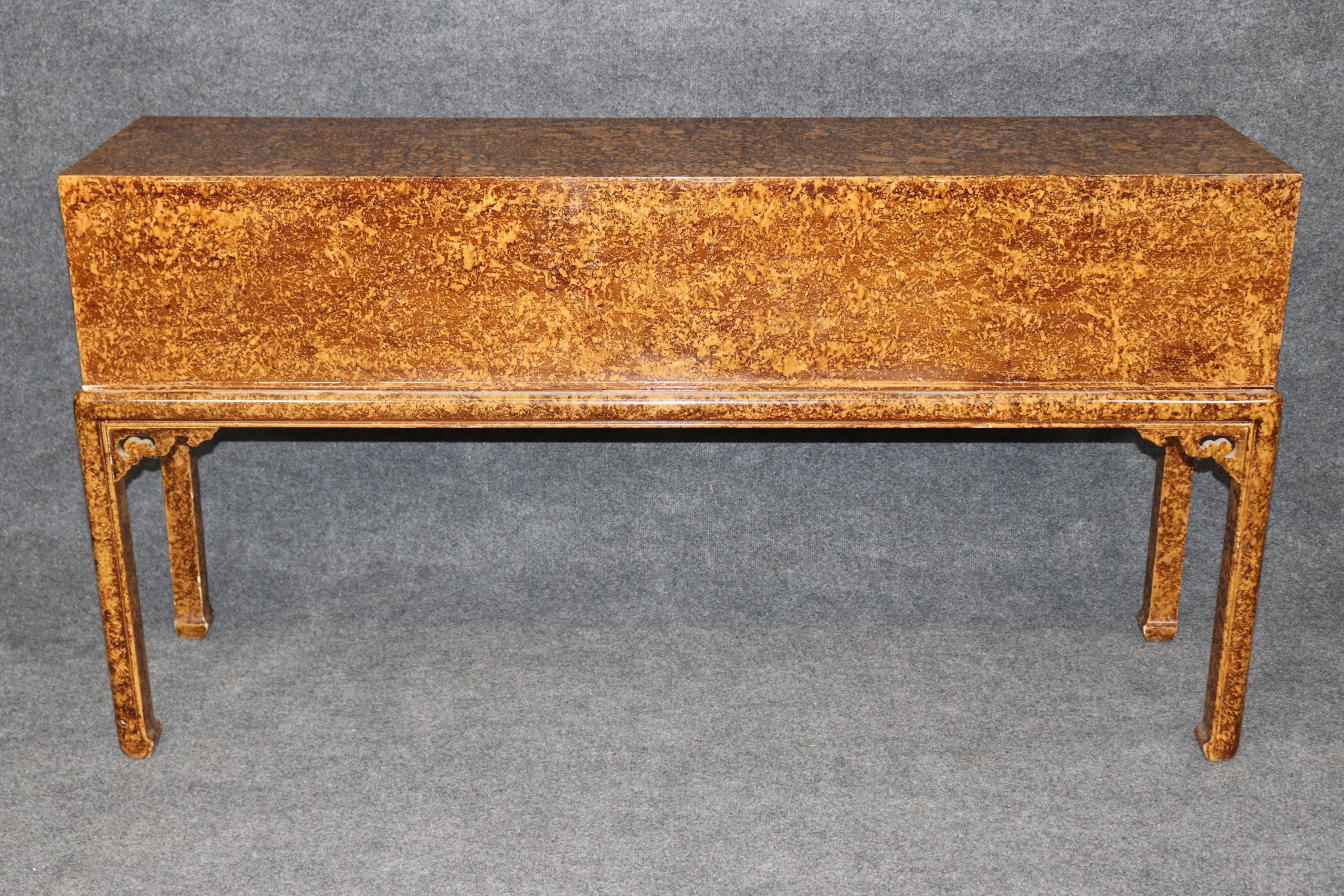 Vintage Hollywood Regency Style Faux Tortoise Shell Brass Mounted Server, Sideboard - Image 3