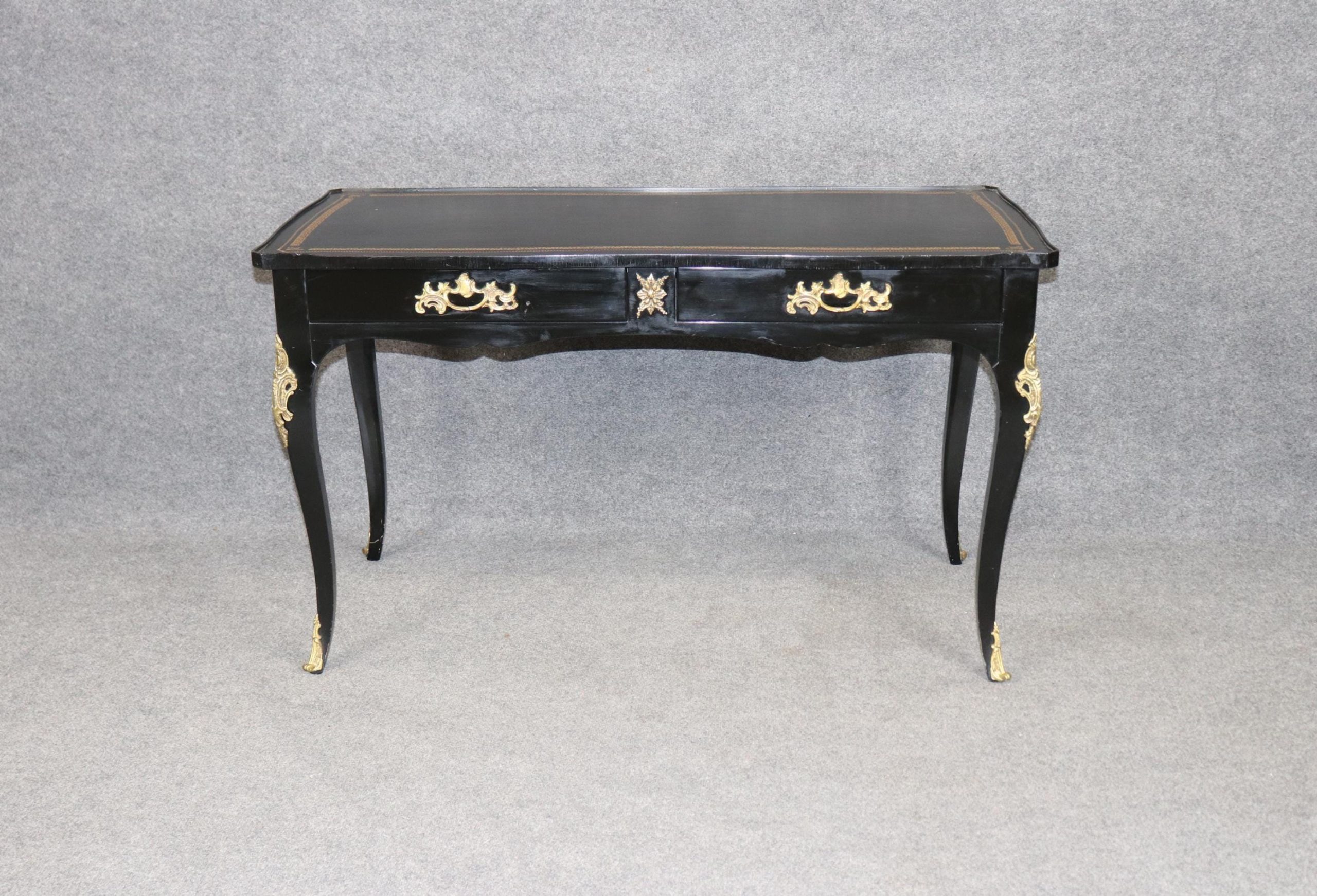 Vintage Louis XV Style Ebonized Desk by Bodart: Brass Mounted Writing Desk