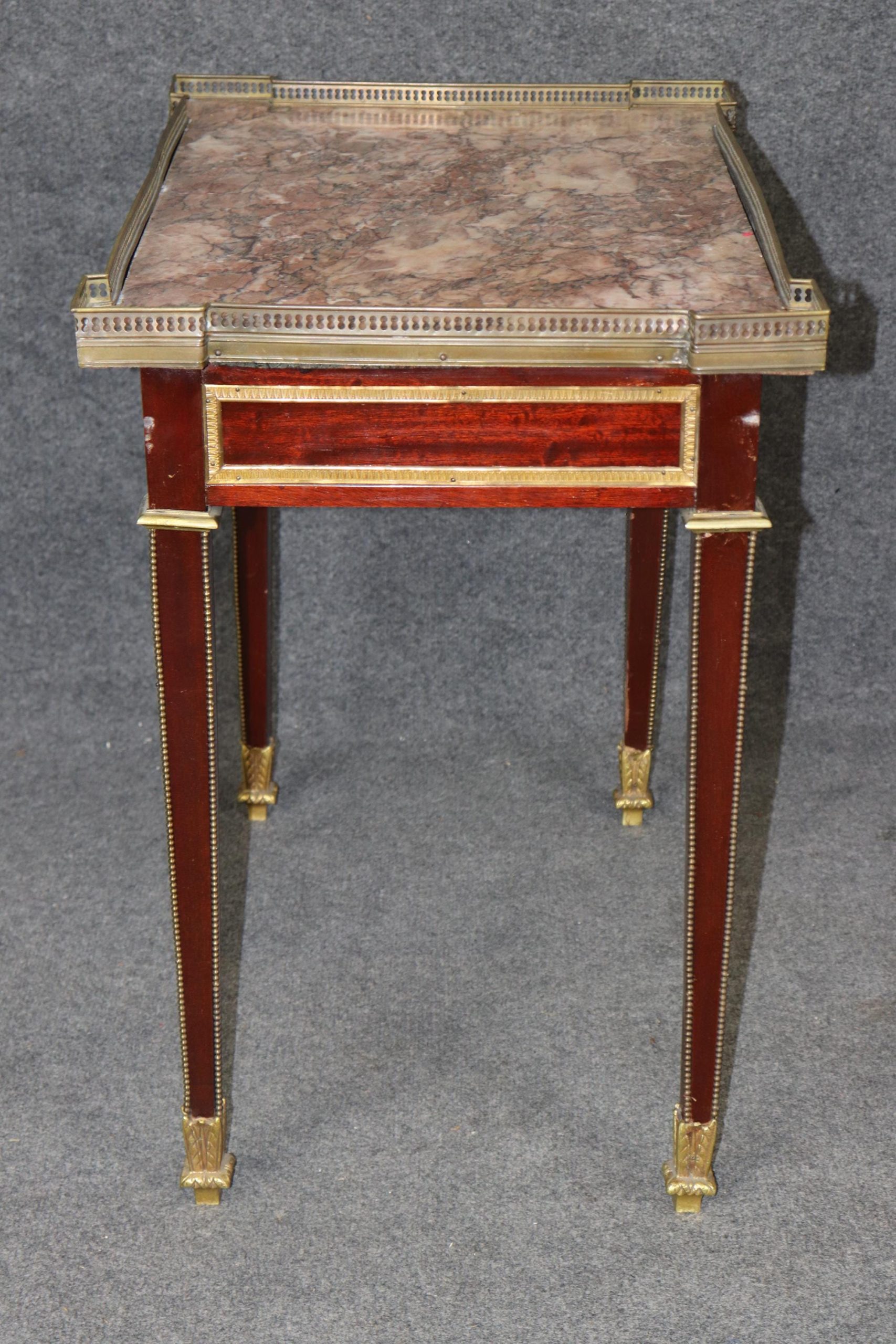 French Louis XVI Style Bronze Mounted Marble Top Accent Table, Side Table - Image 2