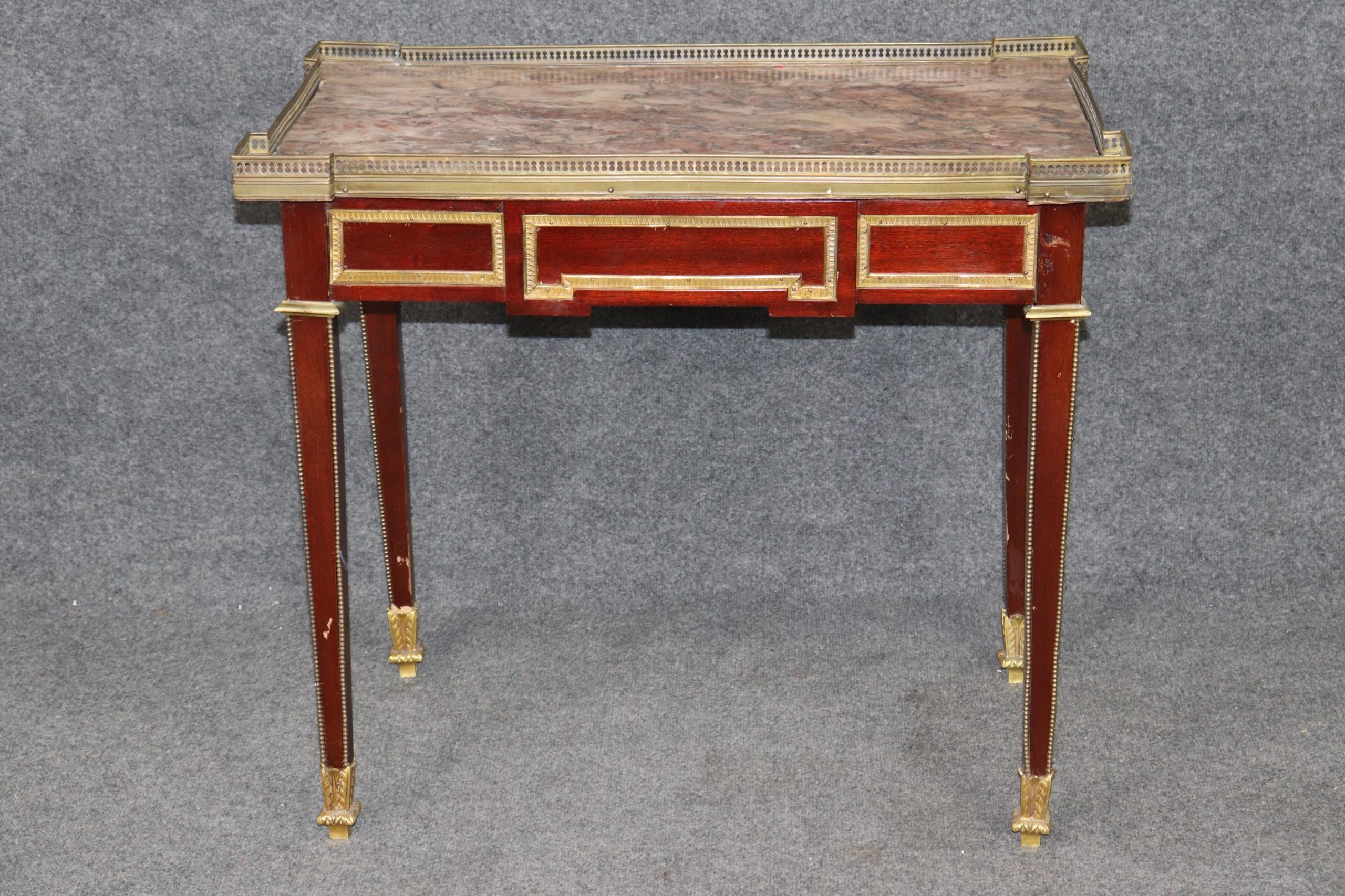 French Louis XVI Style Bronze Mounted Marble Top Accent Table, Side Table - Image 3