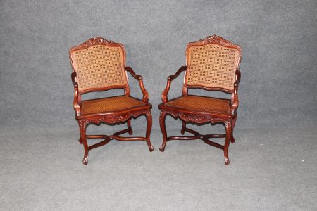 Vintage Louis XV Style Cane Back Armchairs: Elegant Accent Chair Pair