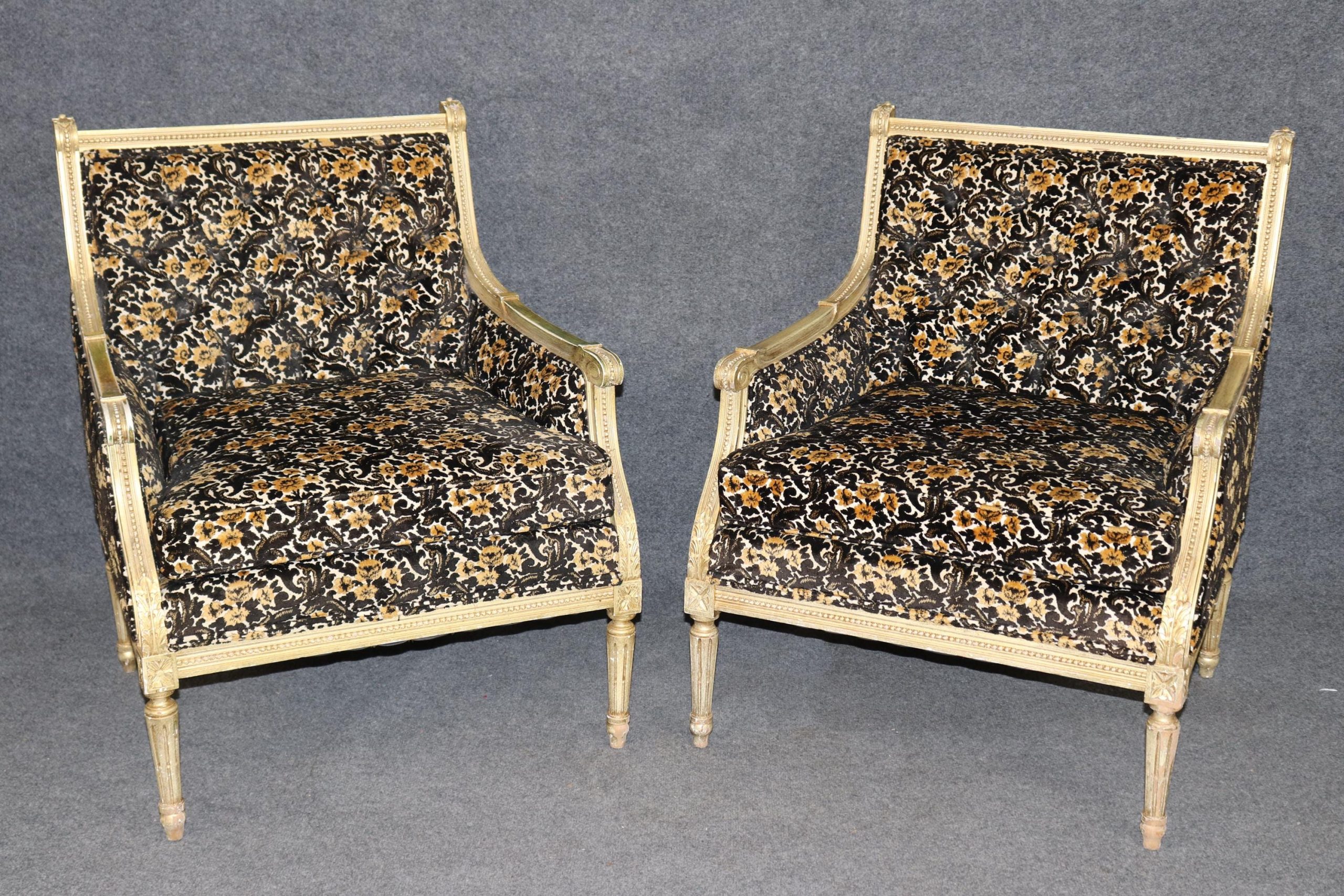 Pair of Louis XVI Style Gilt Carved Bergeres circa 1960s, Armchairs - Image 2