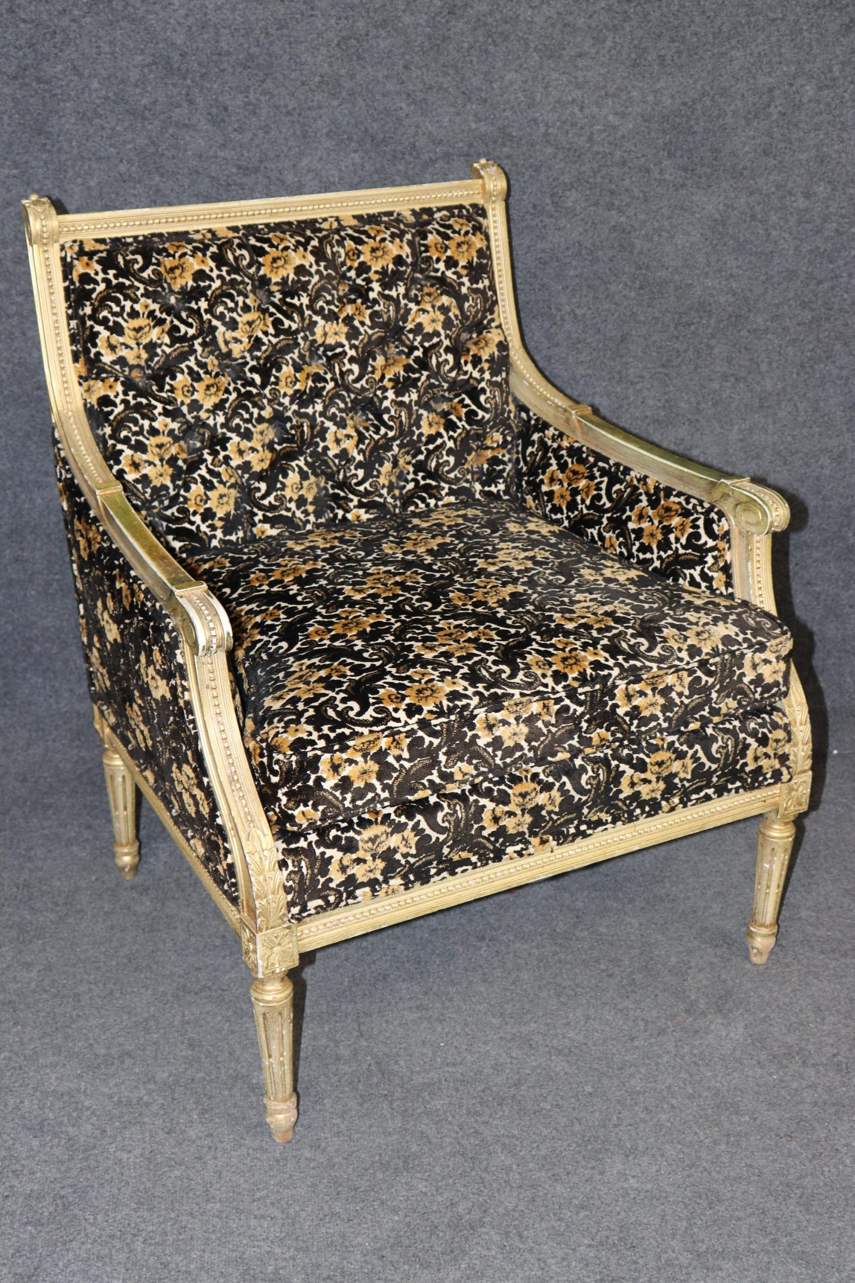 Pair of Louis XVI Style Gilt Carved Bergeres circa 1960s, Armchairs - Image 7