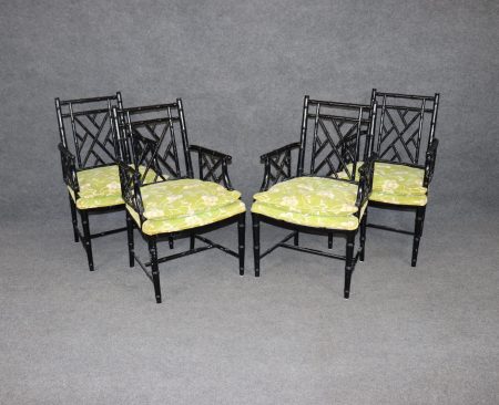 Hollywood Regency Ebonized Armchairs - Set of 4 Vintage Dining Chairs