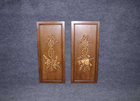 Louis XVI Style Gilt Carved Wood Wall Panels: Neoclassical Decor Pair
