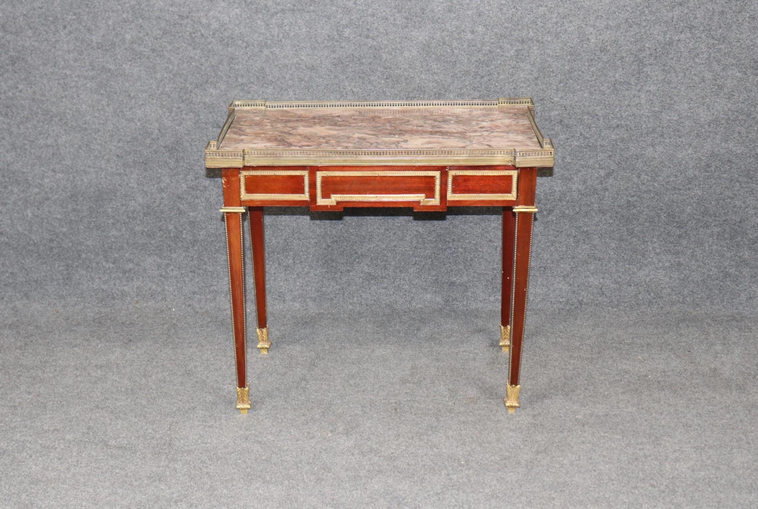 French Louis XVI Style Bronze Mounted Marble Top Accent Table, Side Table