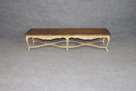 Antique Louis XV Style Distressed Paint Decorated Bench, Window Bench