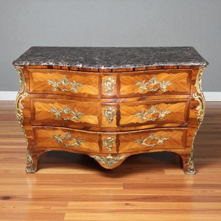 Antique 18th Century French Regence Bronze Mounted Marble Top Commode by Louis Pelletier, Chest of Drawers