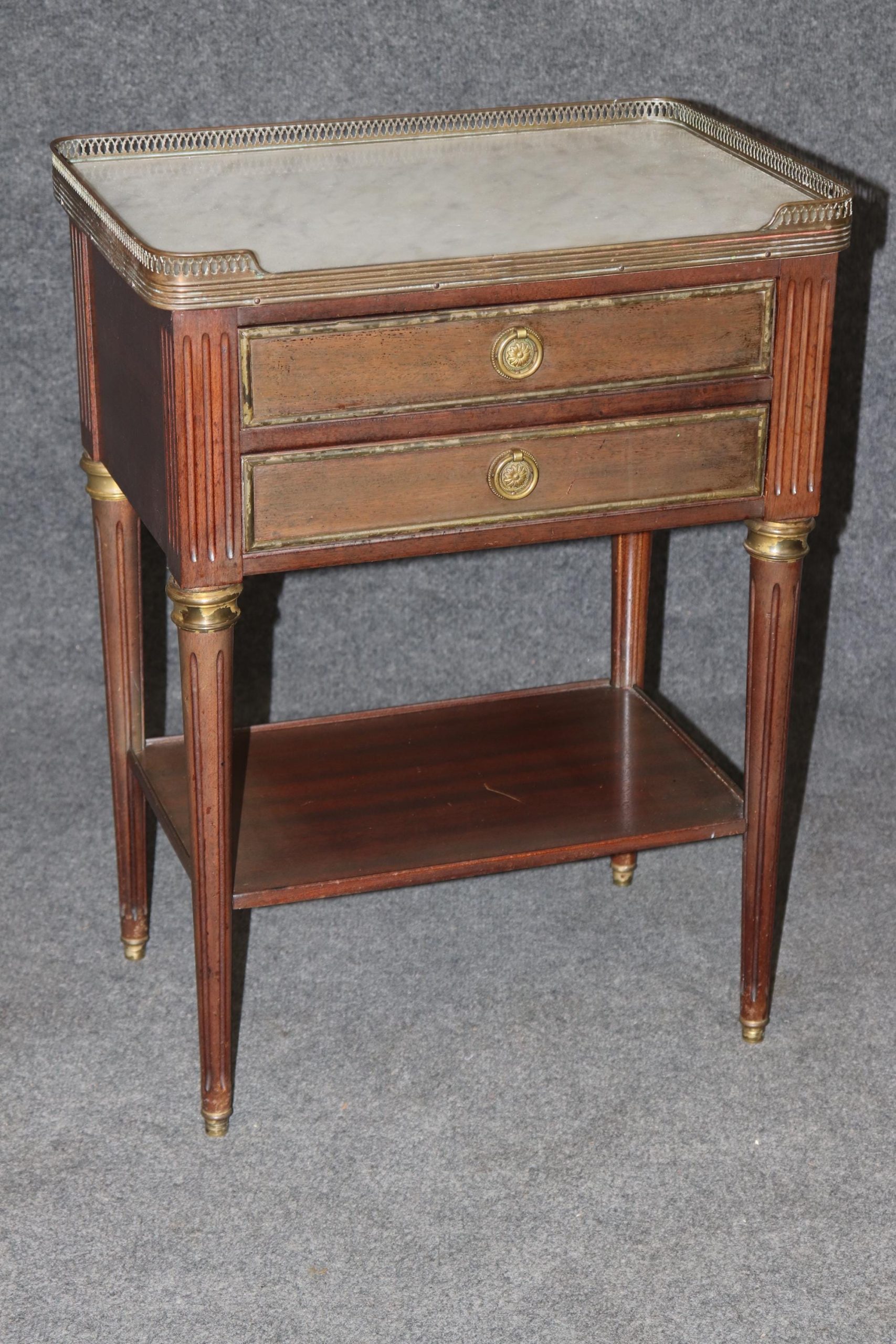 Vintage French Louis XVI Style Marble Top Nightstand, Side Table - Image 2
