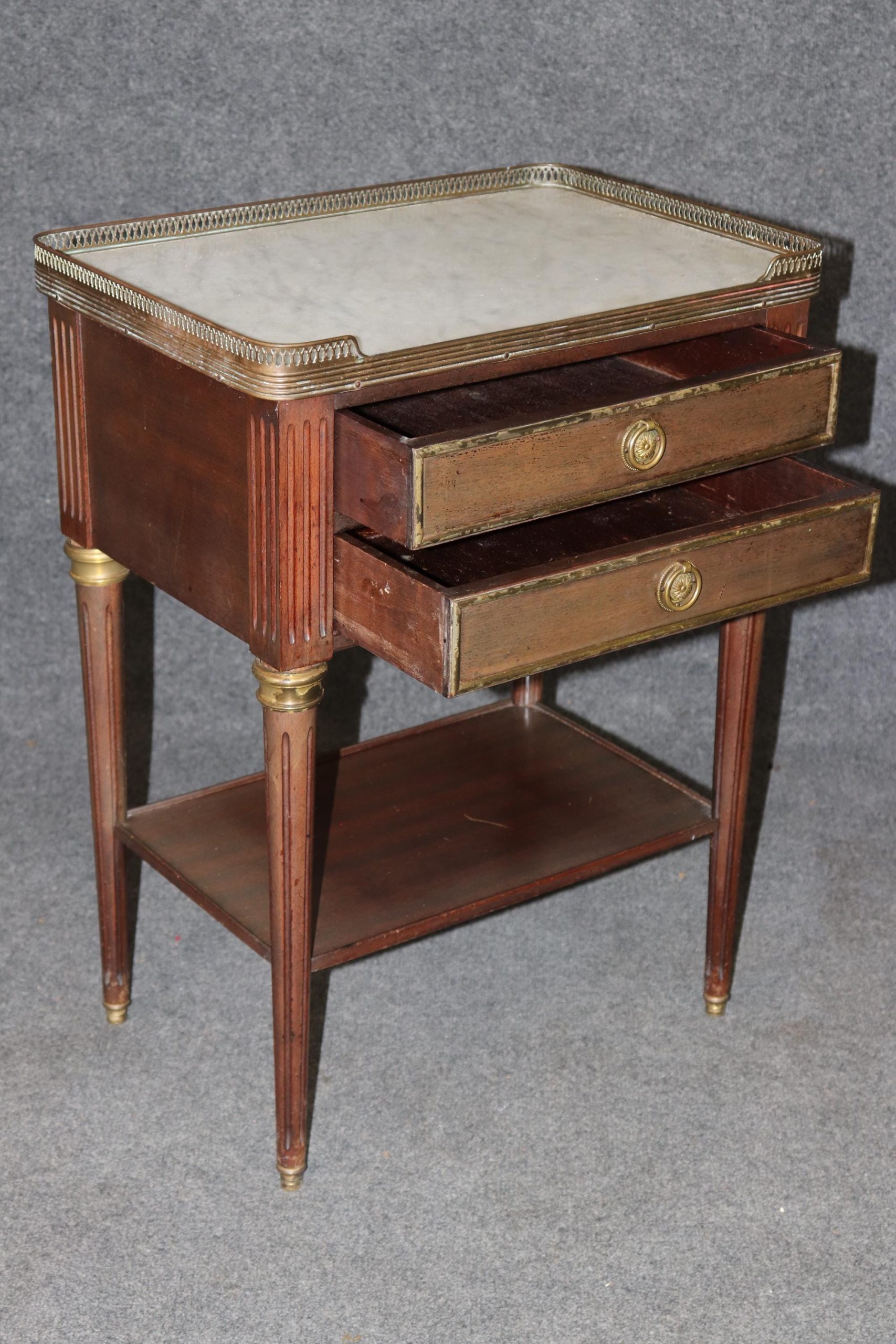 Vintage French Louis XVI Style Marble Top Nightstand, Side Table - Image 5