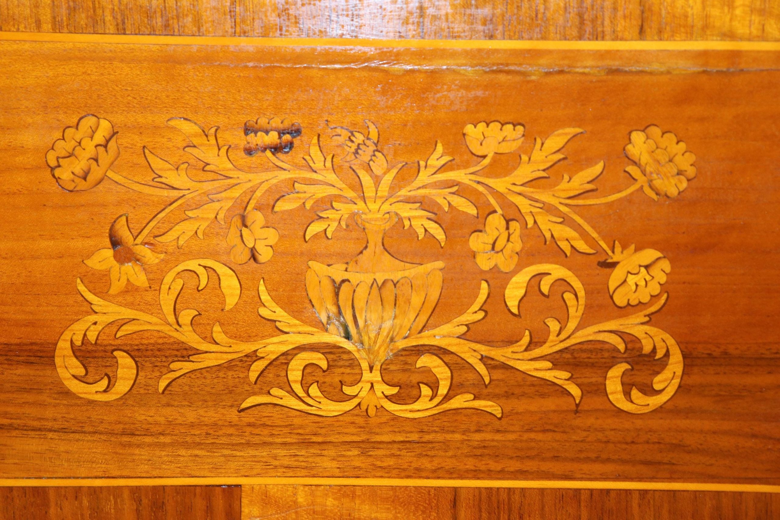 Antique Turn of the Century Italian Marquetry Inlaid 3 Drawer Commode, Chest of Drawers - Image 9