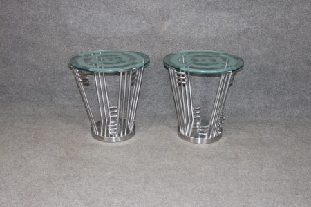 Pair of Post Modern Contemporary Glass and Chrome End Tables, Side Tables