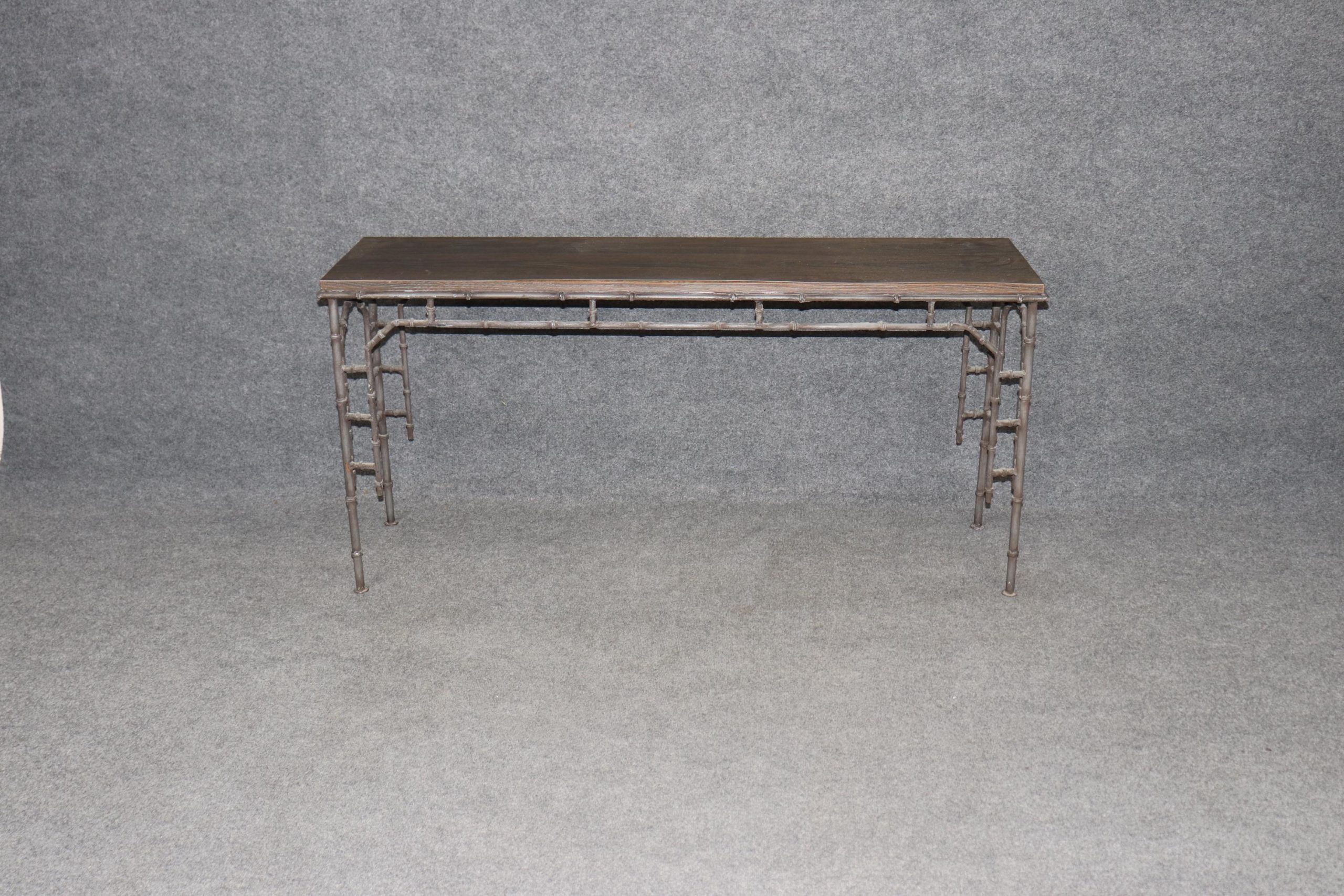 Mid Century Bagues Style Metal Console Table with Formica Top, Sofa Table