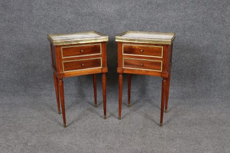 1960s Pair of Louis XVI Style Marble Top Nightstands, End Tables