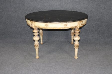 Vintage Directoire Style Paint Decorated Center Table with Gilt Accents and Faux Marble Top, Accent Table