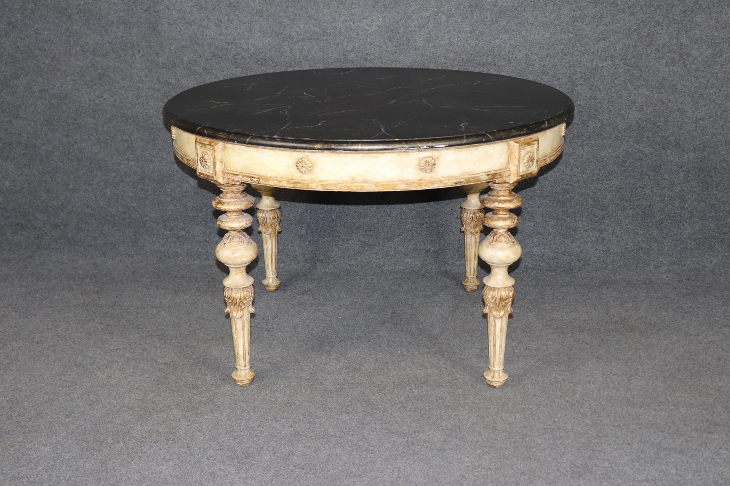 Vintage Directoire Style Paint Decorated Center Table with Gilt Accents and Faux Marble Top, Accent Table