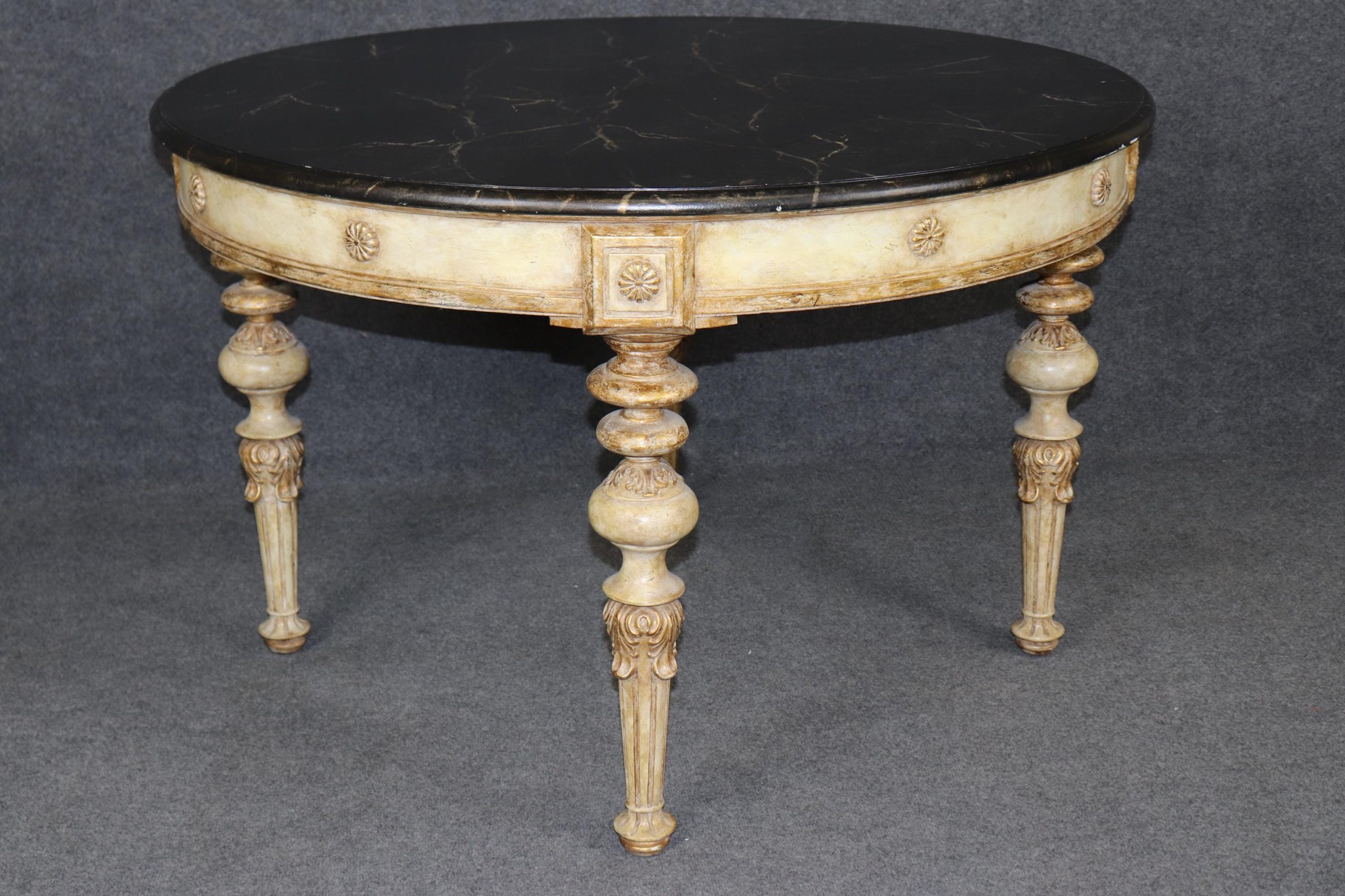 Vintage Directoire Style Paint Decorated Center Table with Gilt Accents and Faux Marble Top, Accent Table - Image 2