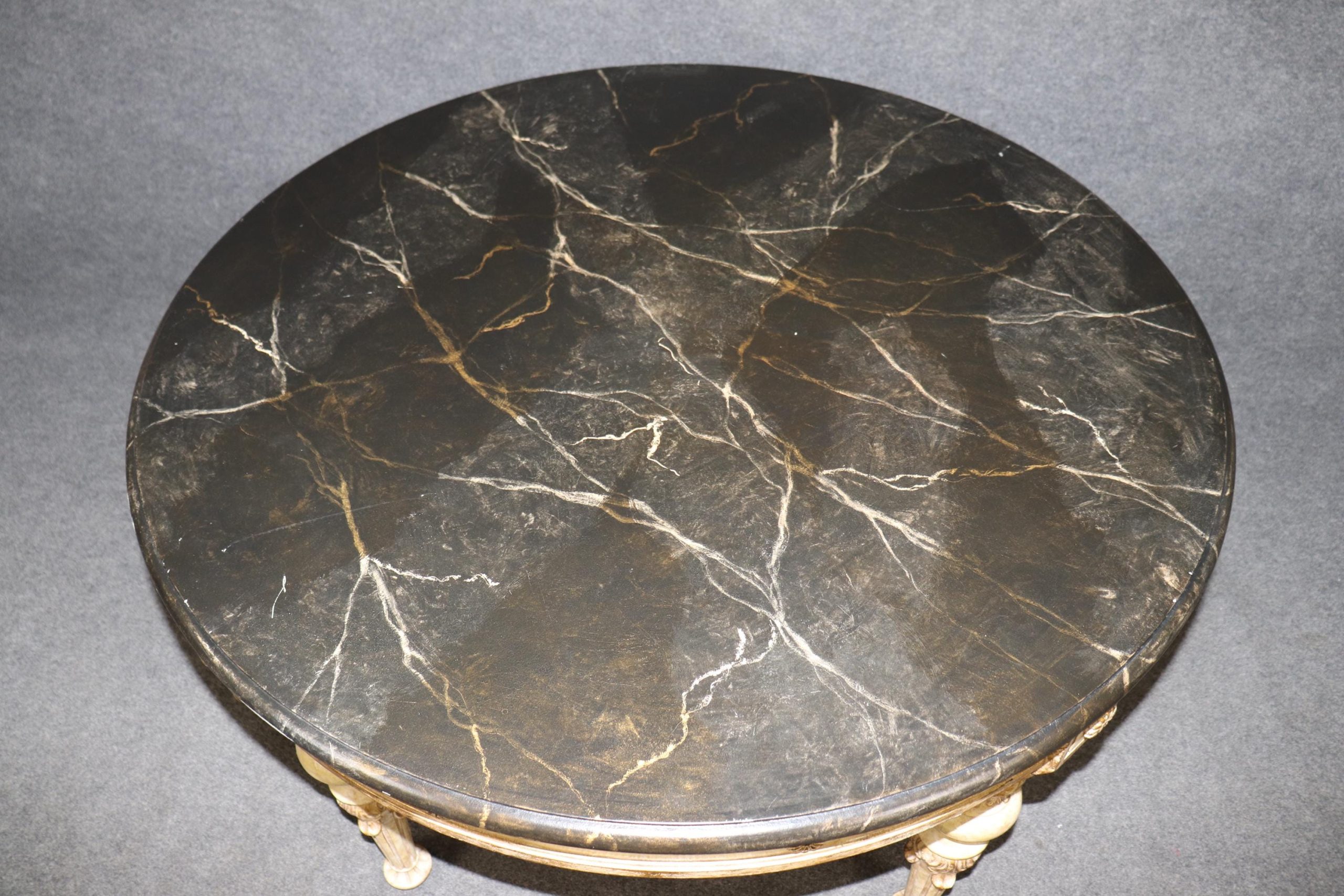 Vintage Directoire Style Paint Decorated Center Table with Gilt Accents and Faux Marble Top, Accent Table - Image 4