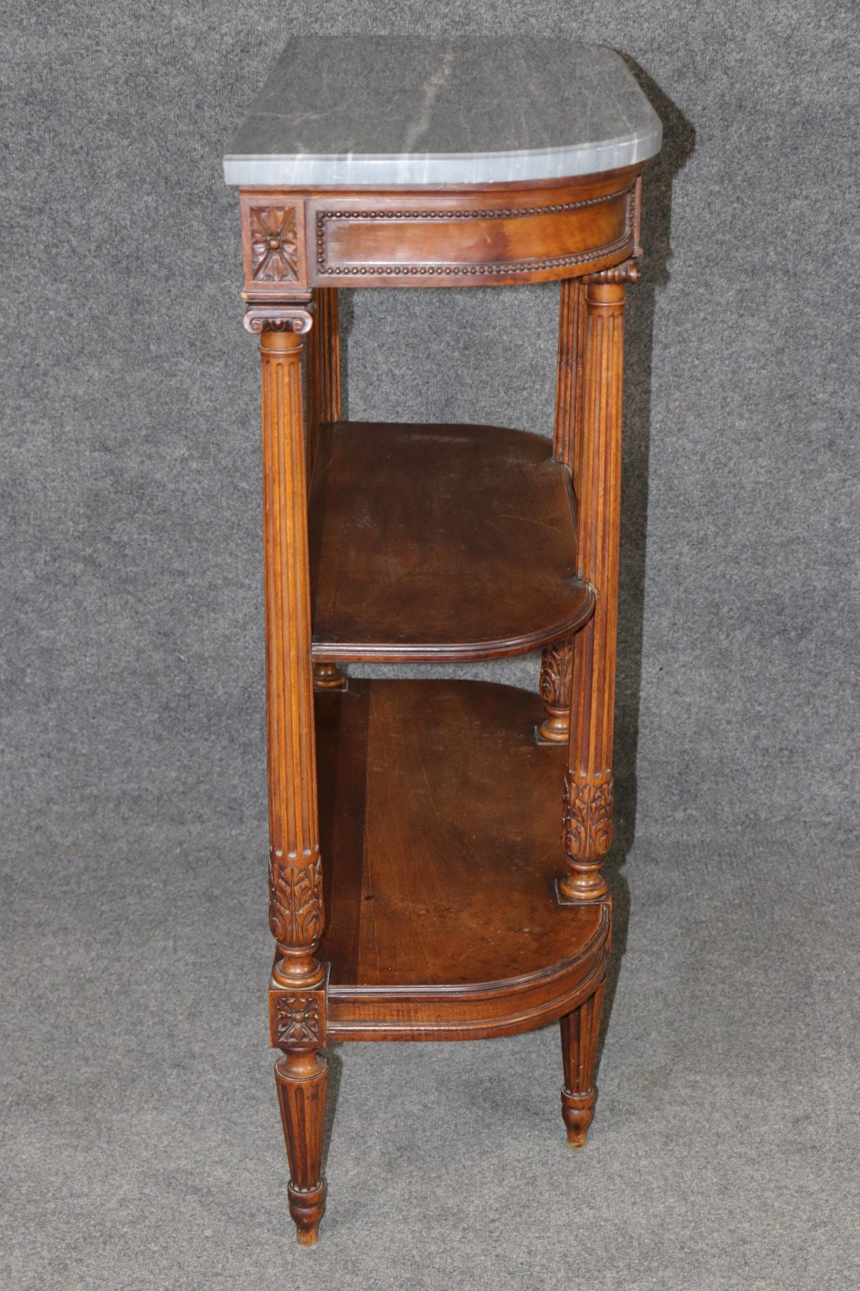 Antique Louis XVI Style Marble Top Console Table: 3-Tier Mahogany Accent Table - Image 3
