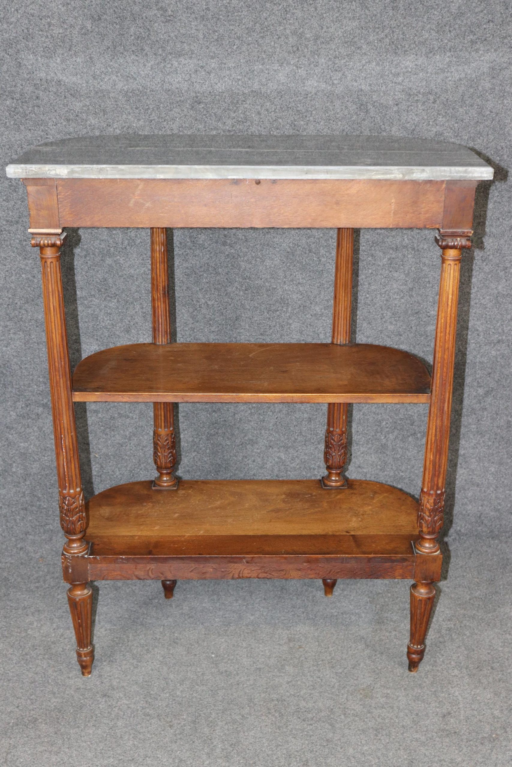 Antique Louis XVI Style Marble Top Console Table: 3-Tier Mahogany Accent Table - Image 4