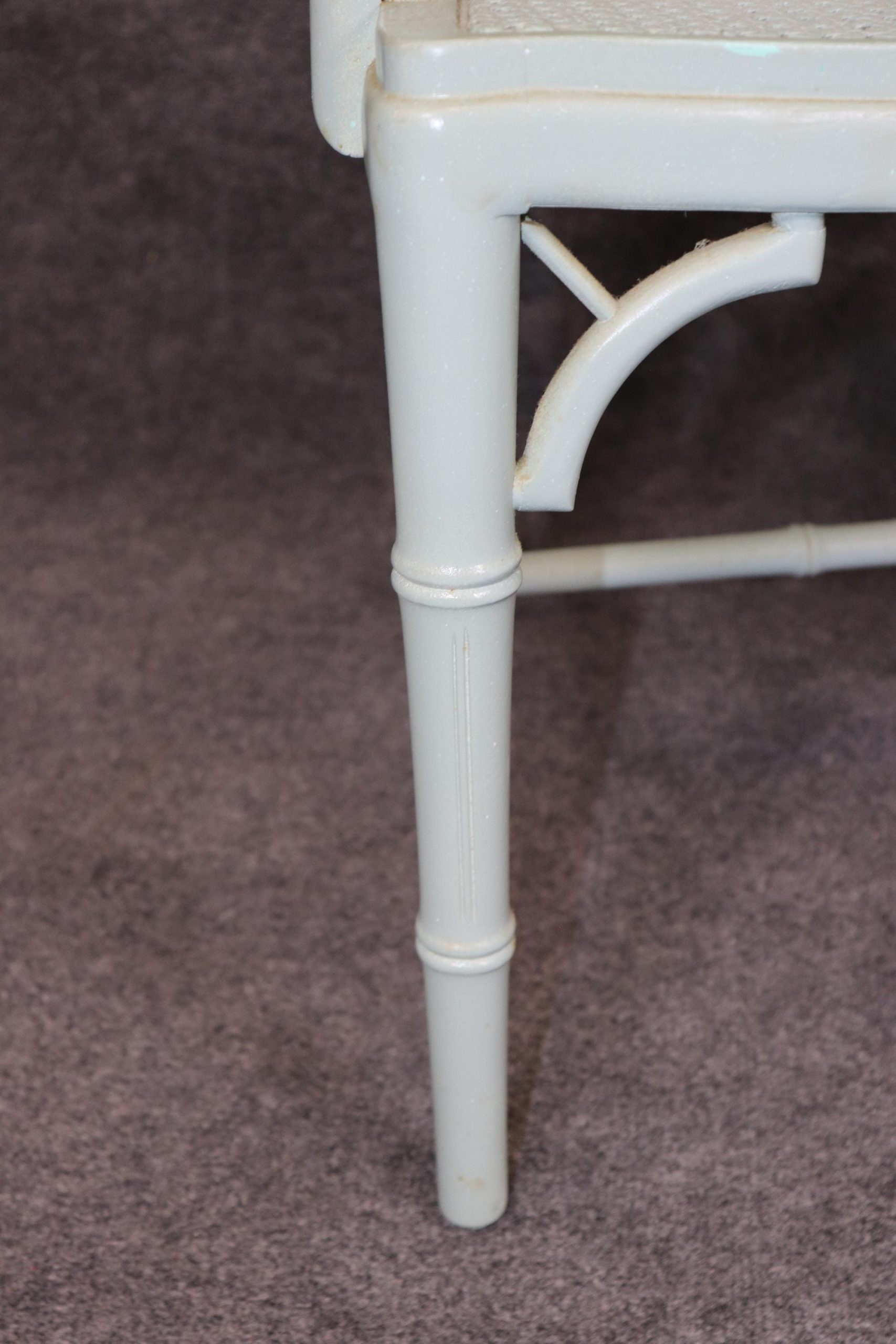 Vintage Set of 8 Hollywood Regency Style Blue Paint Decorated Faux Bamboo Cane Bottom Dining Room Chairs, Kitchen Chairs - Image 8