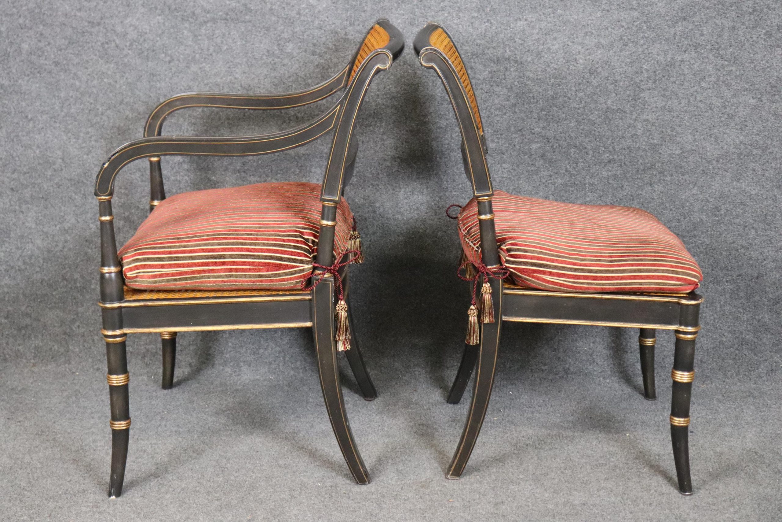 8 Alfonso Marina Ebonized and Gilt Regency Style Dining Chairs, Kitchen Chairs - Image 3