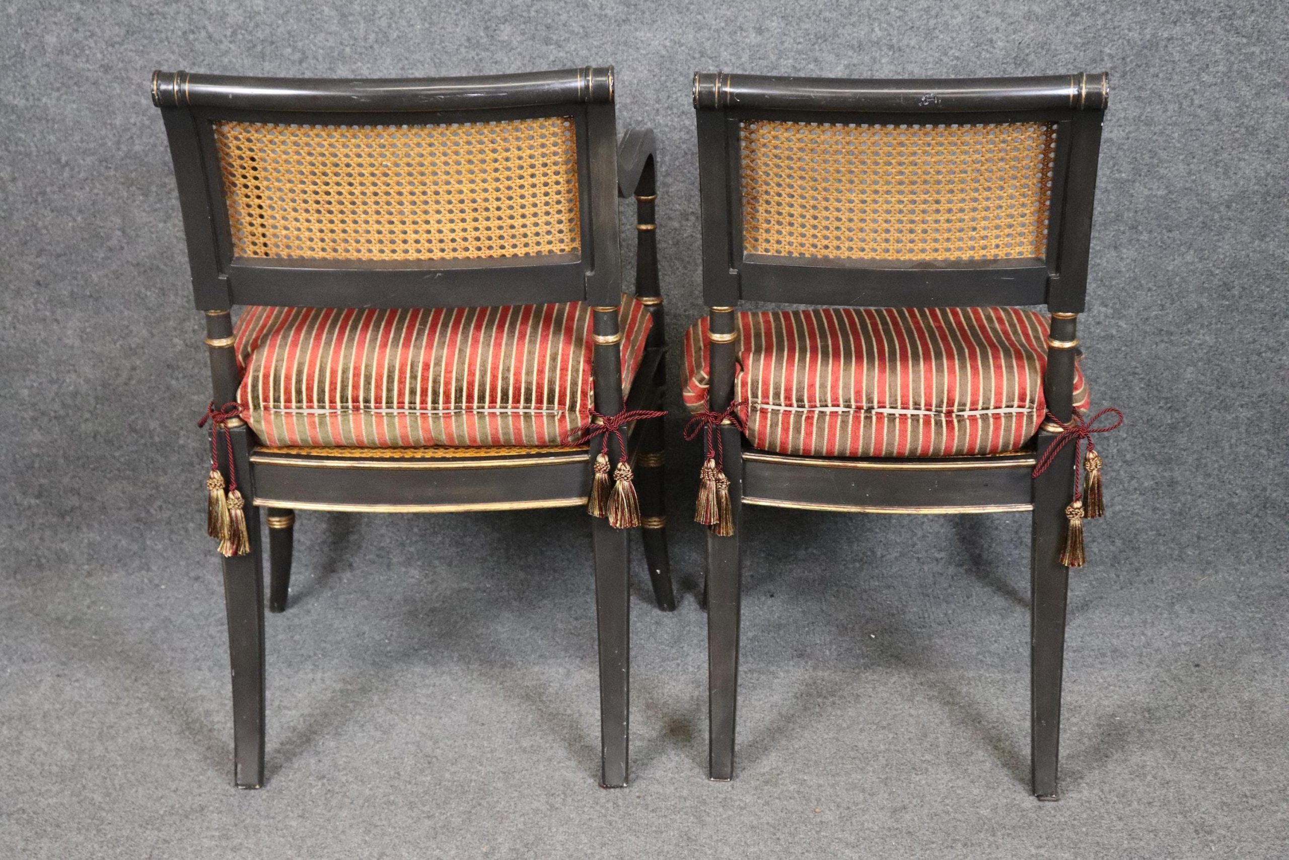 8 Alfonso Marina Ebonized and Gilt Regency Style Dining Chairs, Kitchen Chairs - Image 4