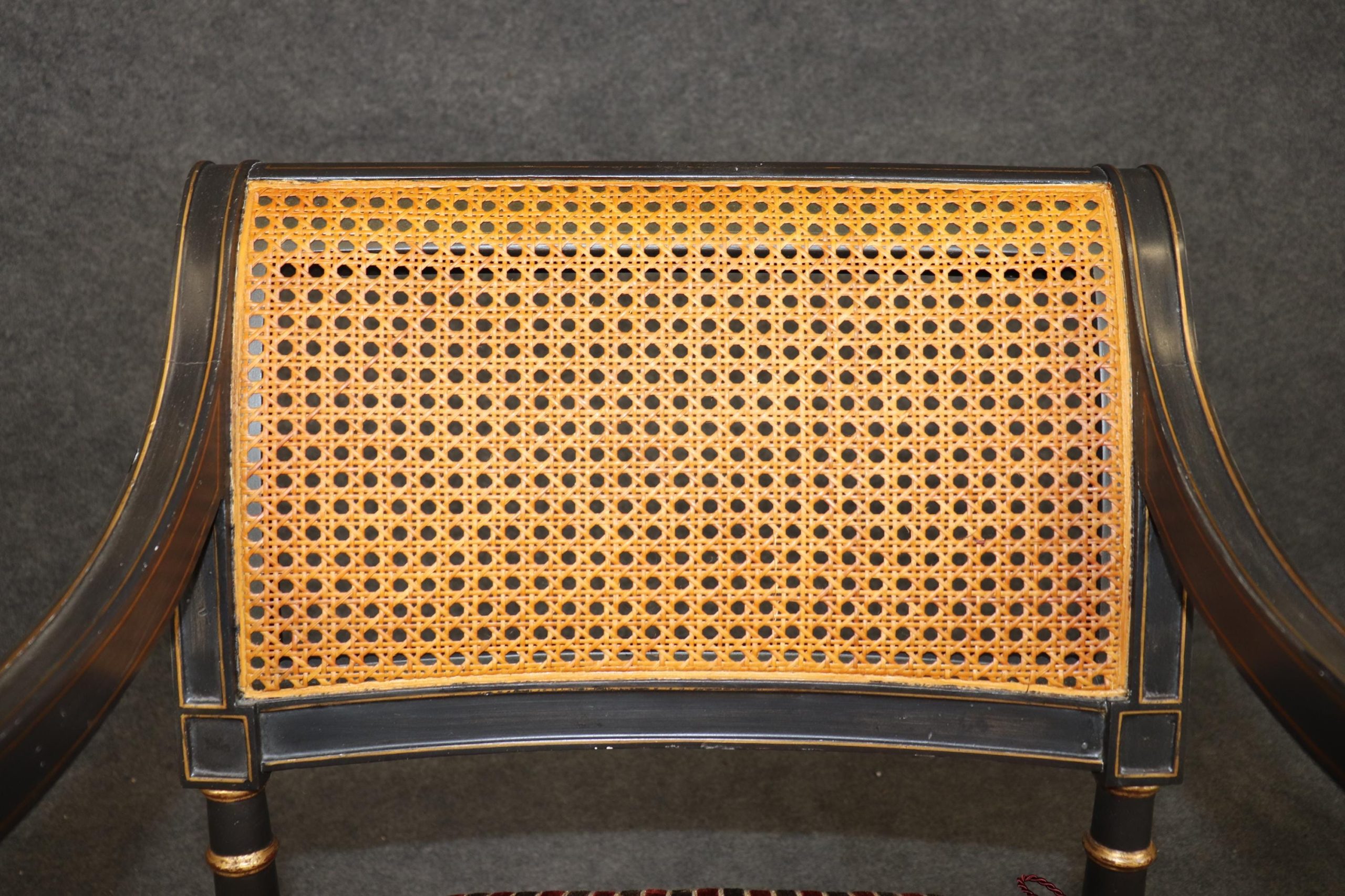 8 Alfonso Marina Ebonized and Gilt Regency Style Dining Chairs, Kitchen Chairs - Image 9