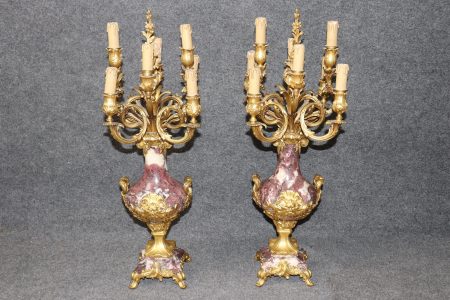 Pair of 19th C. French Louis XV Style Bronze Mounted Candelabras By Susse Frères, Candle Holders