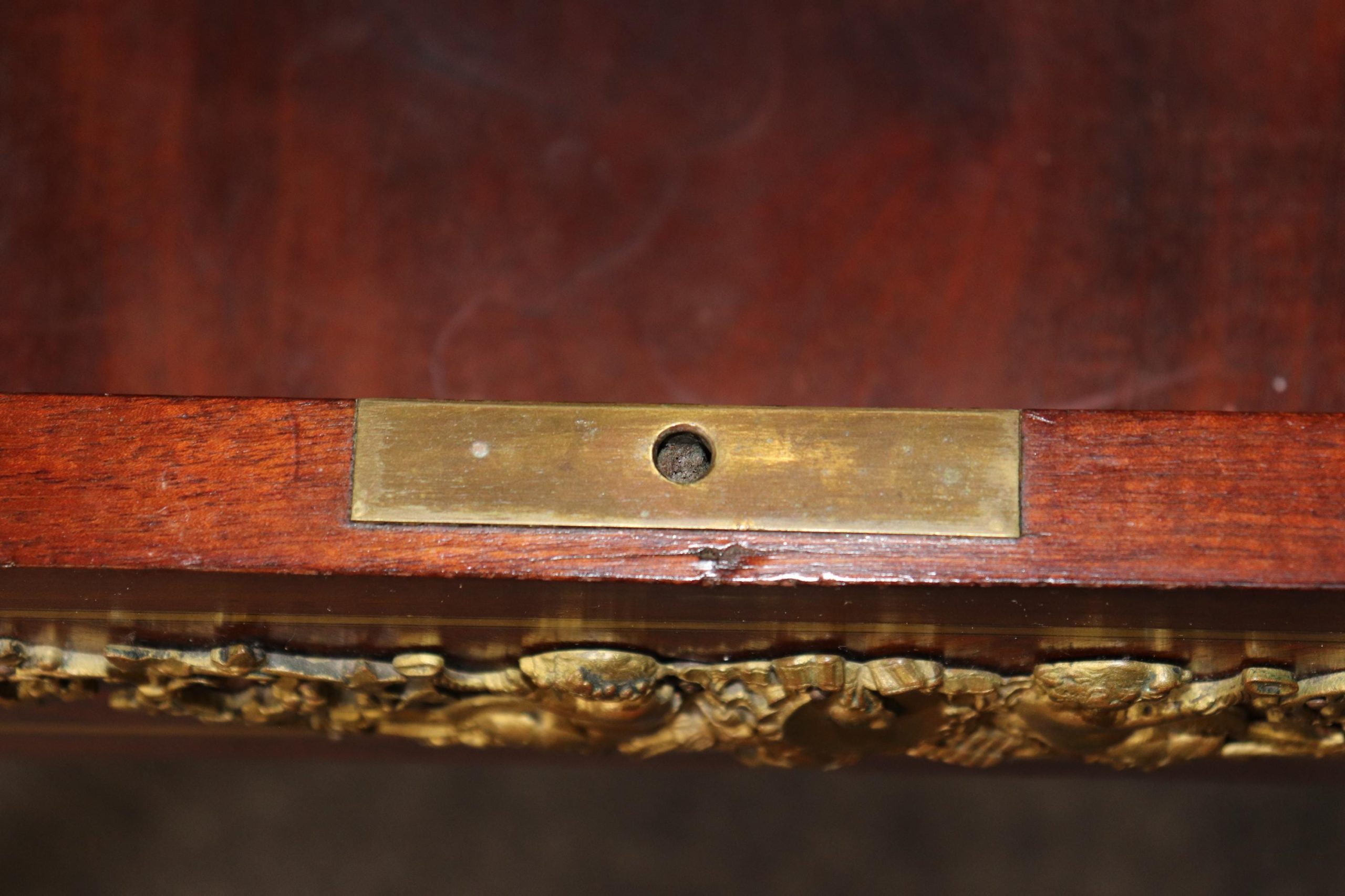 French Louis XVI Style Antique Vanity Desk: Bronze Mounted Marquetry - Image 7