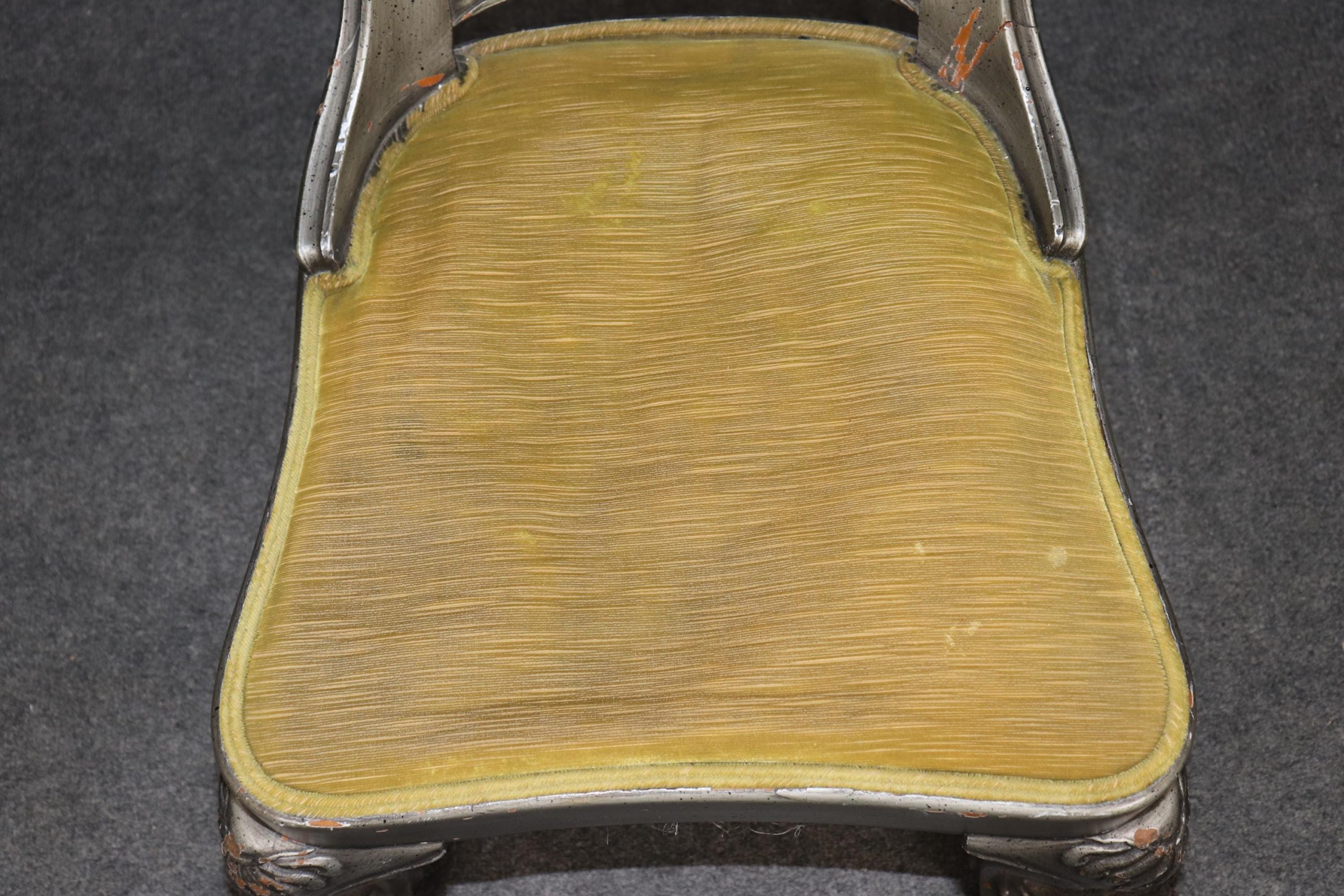 Antique Set of 12 English Carved Silver Gilt Ball and Claw Dining Side Chairs, Conference Chairs - Image 11