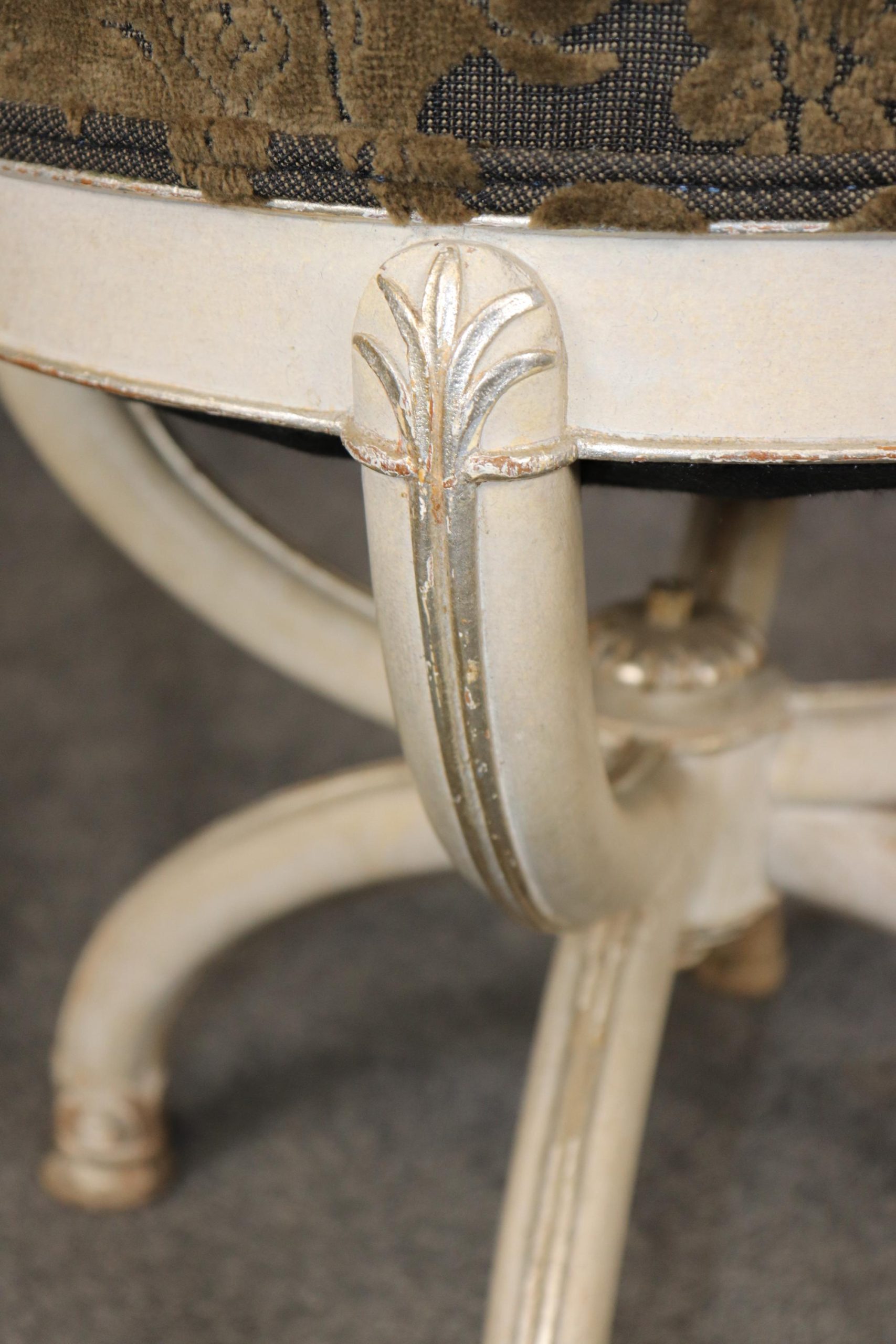 Vintage Directoire Style Paint Decorated and Silver Gilt Bench attributed to Maison Jansen, Stool - Image 7