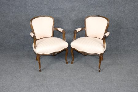 Pair of French Louis XV Style Carved Walnut Armchairs, Vintage Chairs