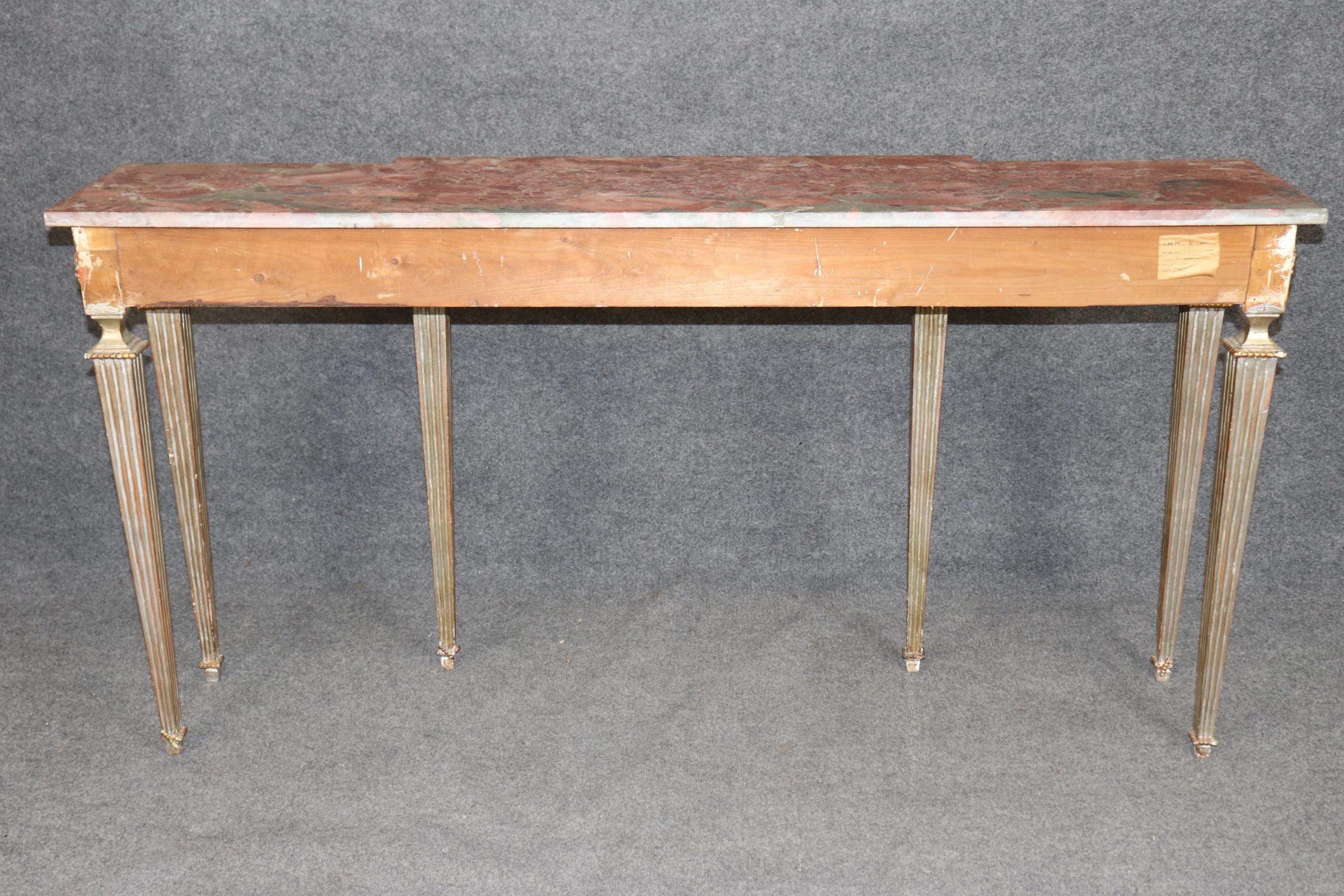 Italian Louis XVI Style Silver and Gold Gilt Marble Top Console Table - Sofa Table - Image 3