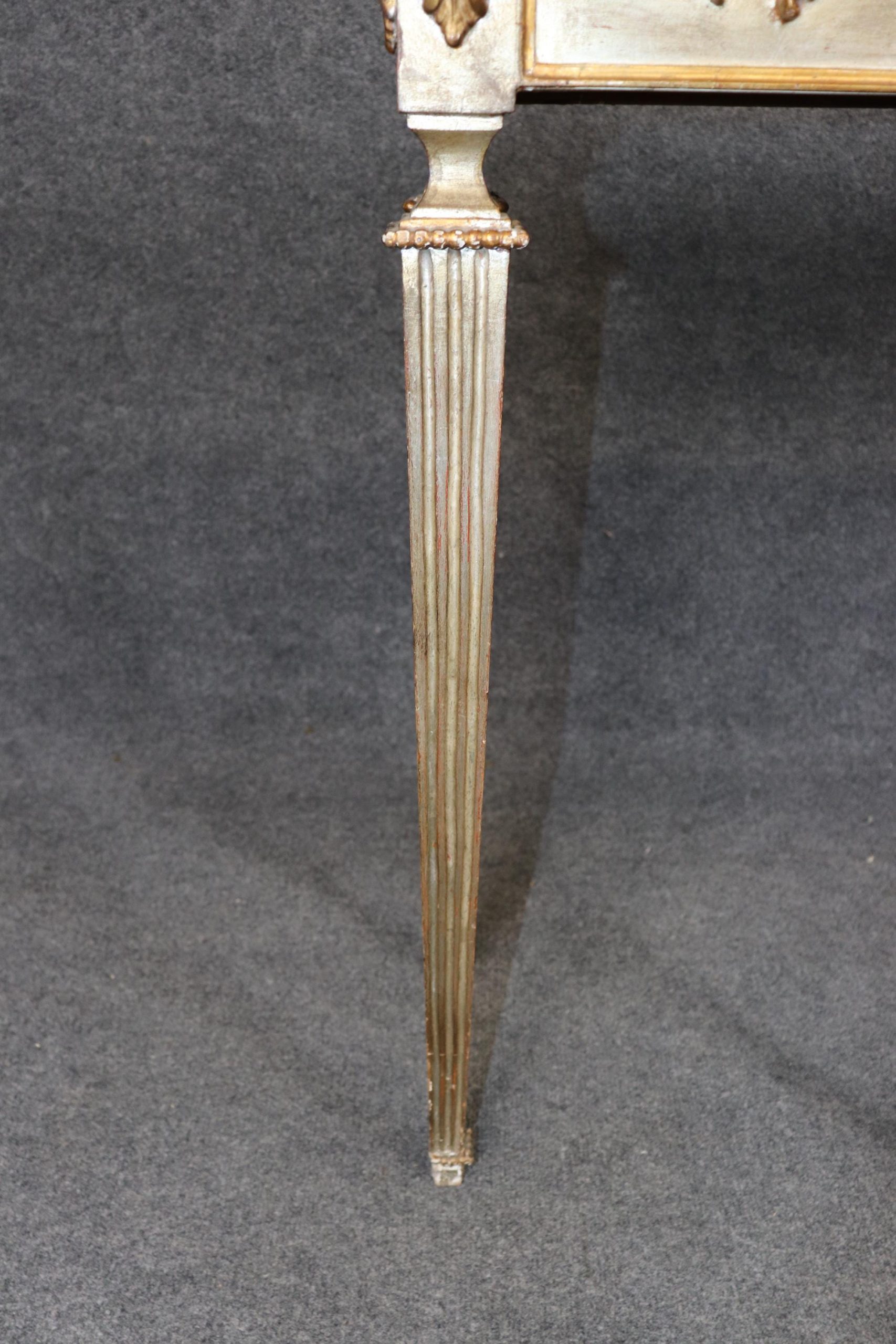 Italian Louis XVI Style Silver and Gold Gilt Marble Top Console Table - Sofa Table - Image 7