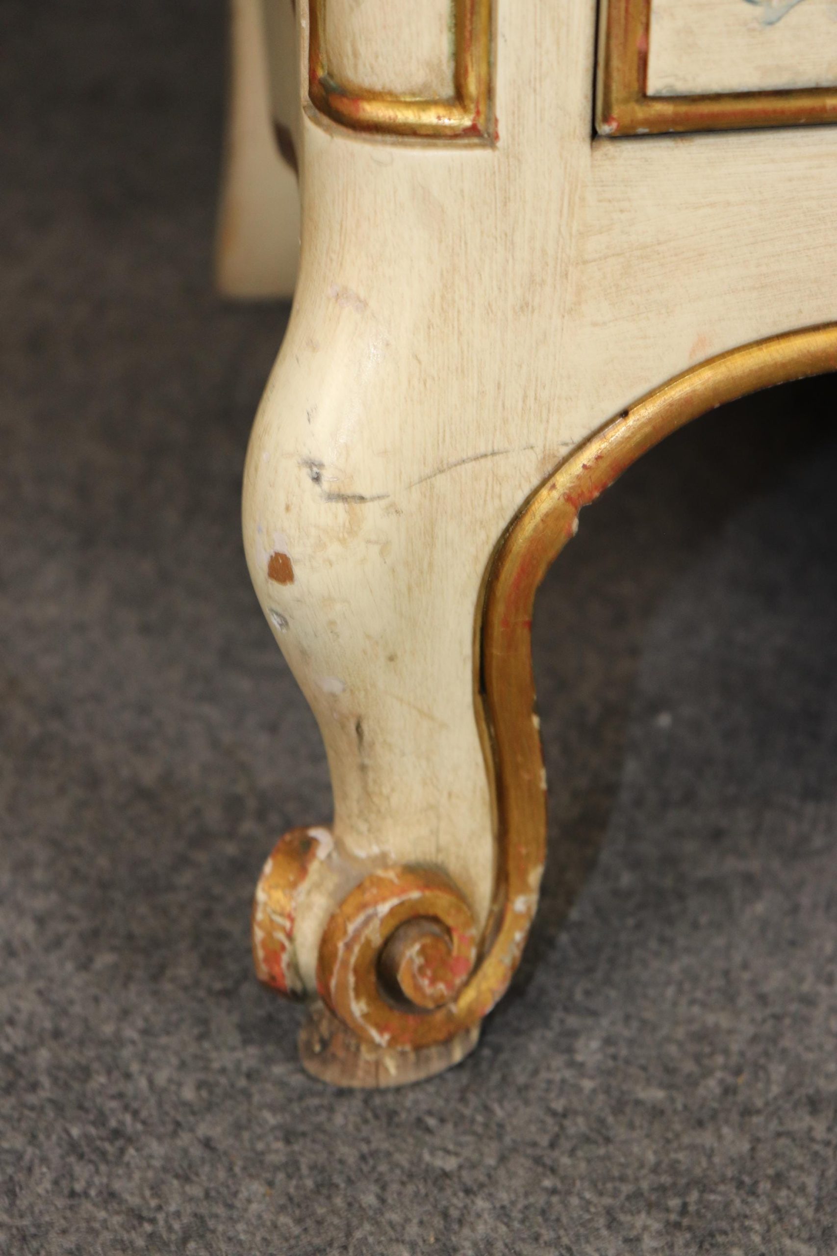 Mid Century Pair of Venetian Style Paint Decorated Portoro Marble Top Commodes by John Widdicomb, Dressers - Image 7