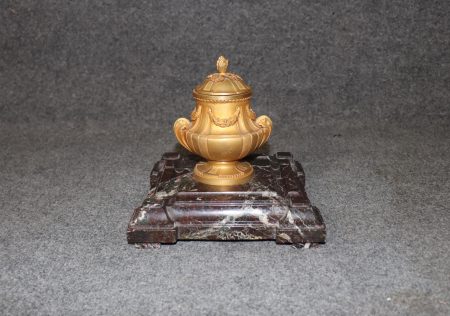 French Louis XVI Style Bronze Ormolu and Rouge Marble Inkwell By Susse Frères, Office Decor