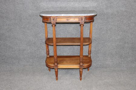 Antique Louis XVI Style Marble Top Console Table: 3-Tier Mahogany Accent Table