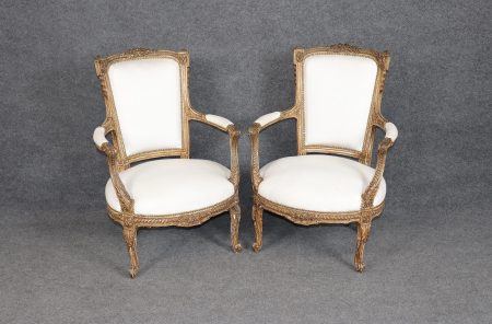 Pair of Maison Jansen Distressed Carved Armchairs circa 1940s, Accent Chairs