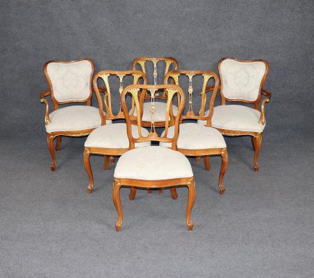 Vintage Louis XV Style Walnut Dining Chairs - Set of 6