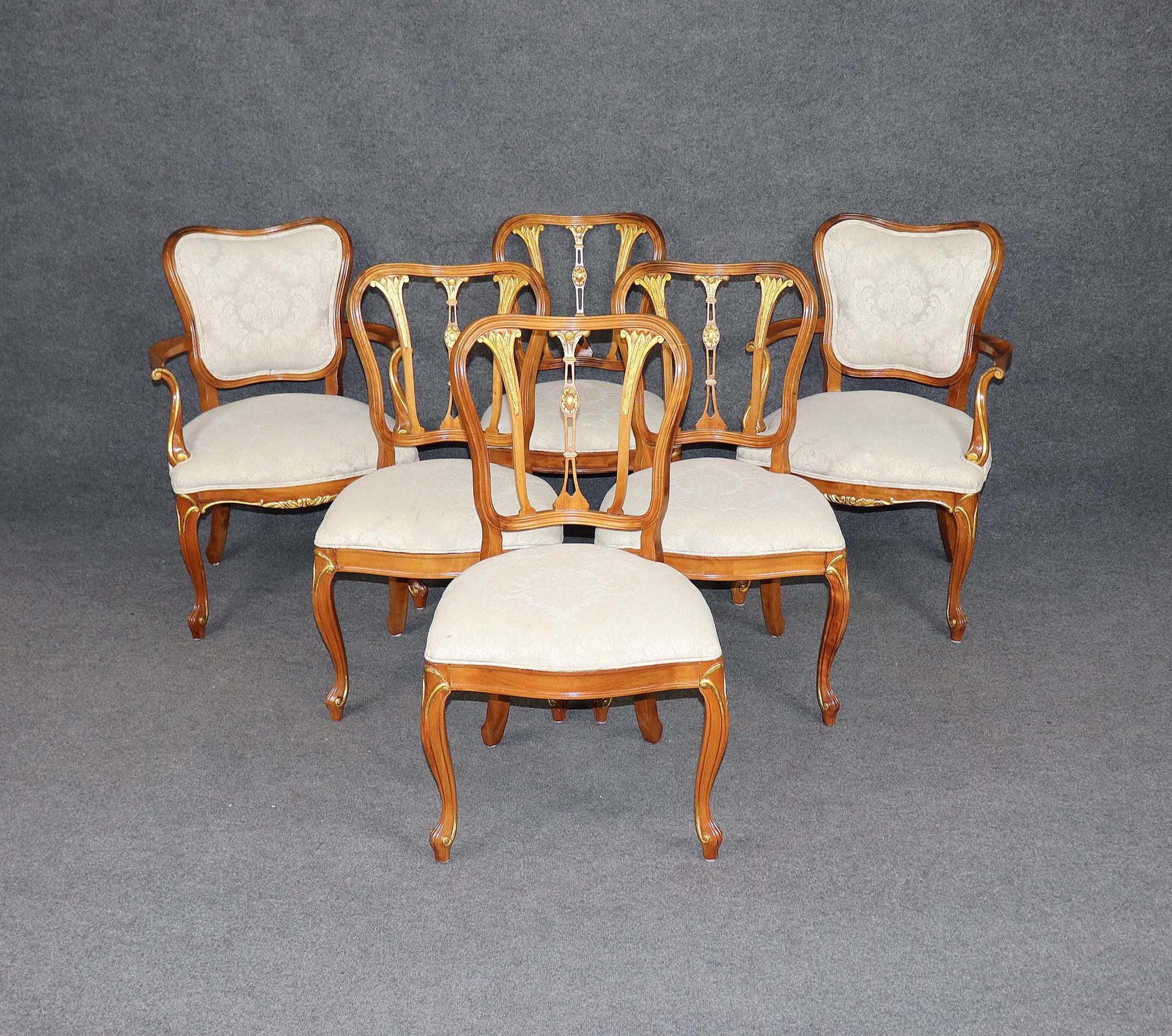 Vintage Louis XV Style Walnut Dining Chairs - Set of 6
