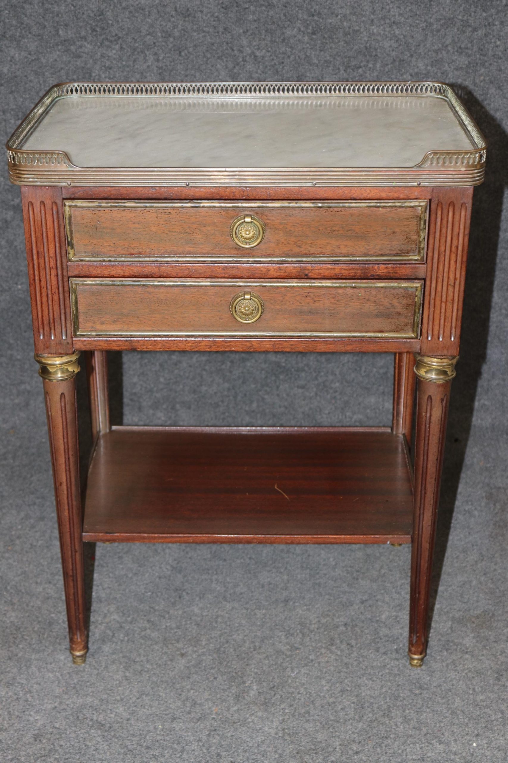 Vintage French Louis XVI Style Marble Top Nightstand, Side Table - Image 3
