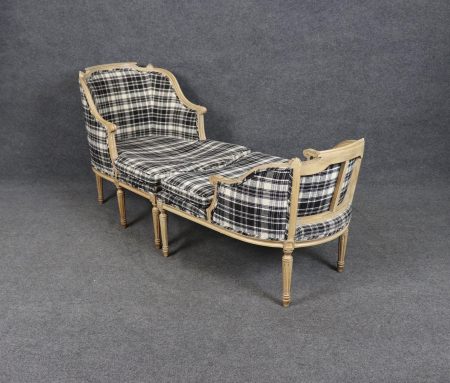 French Mid Century Louis XVI Style 2 Piece Paint Decorate Chaise, Lounge Chair