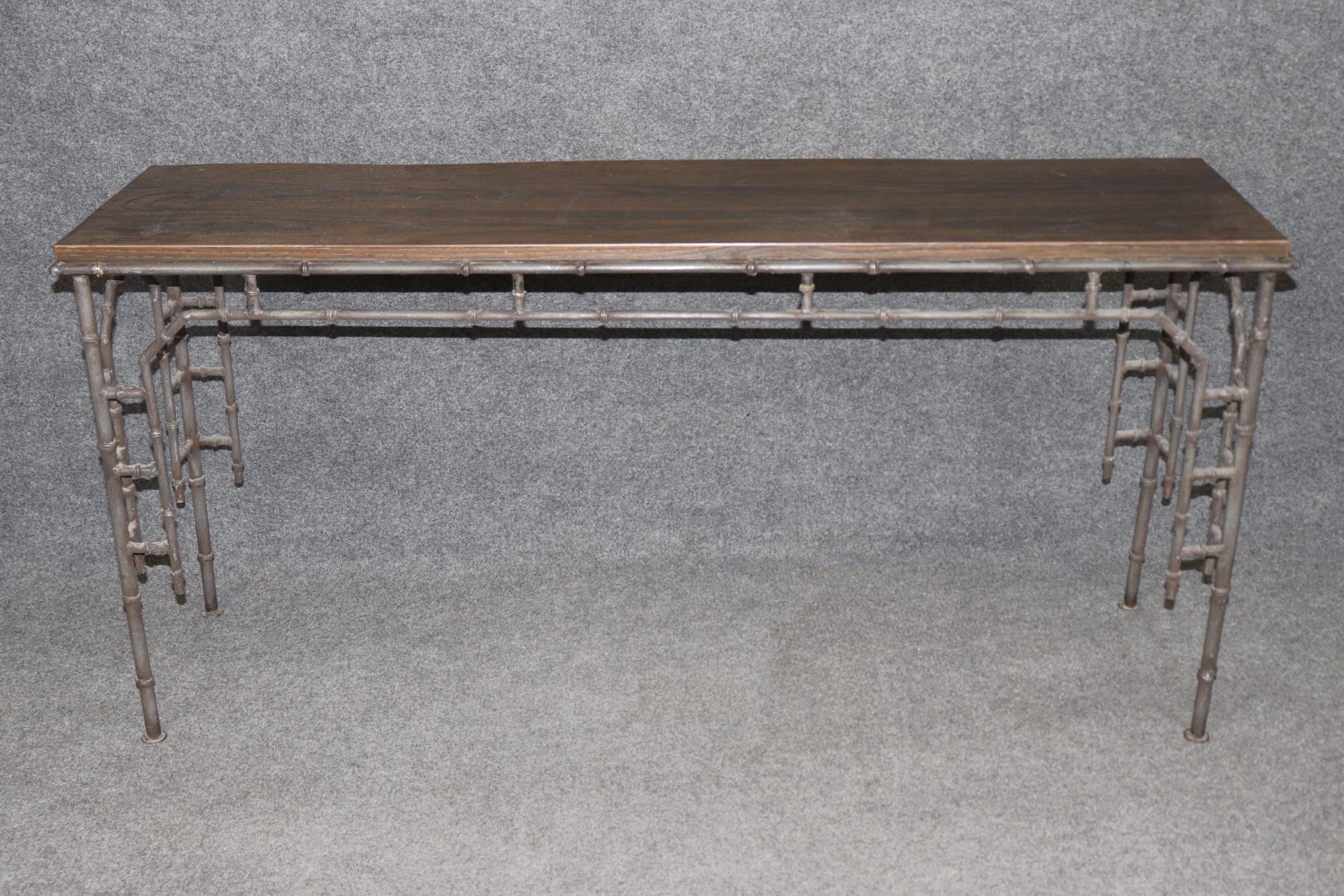 Mid Century Bagues Style Metal Console Table with Formica Top, Sofa Table - Image 3