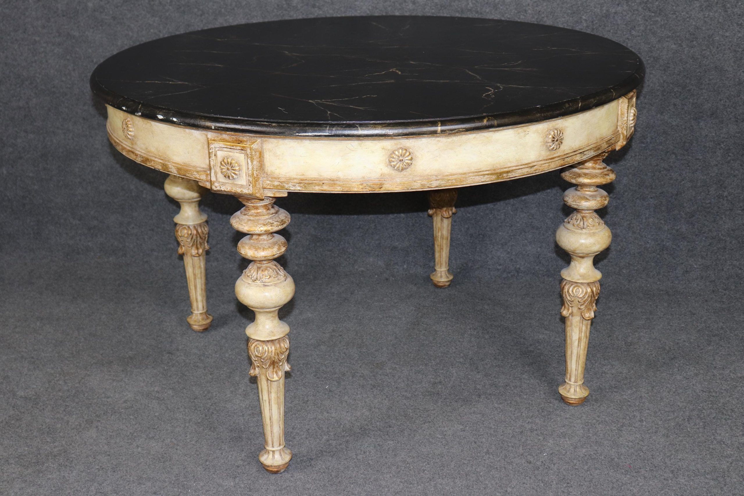 Vintage Directoire Style Paint Decorated Center Table with Gilt Accents and Faux Marble Top, Accent Table - Image 3