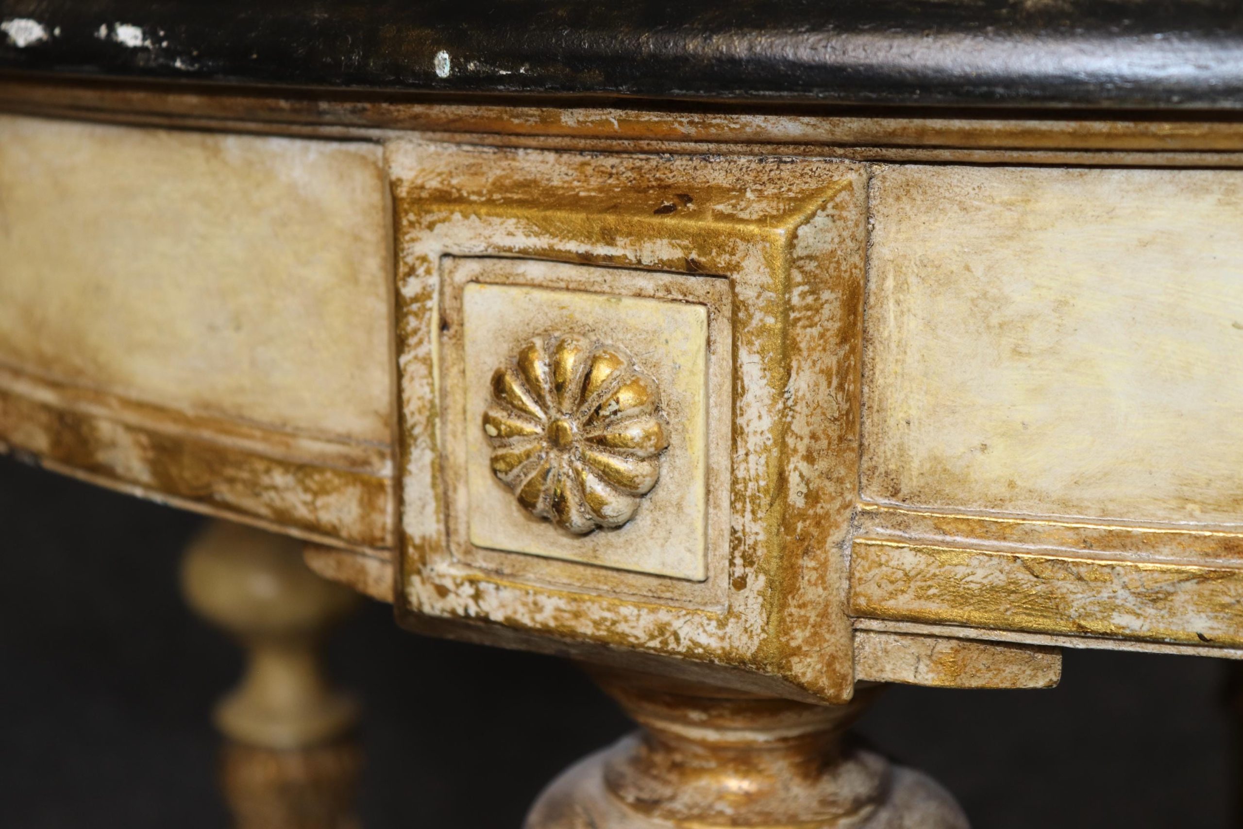 Vintage Directoire Style Paint Decorated Center Table with Gilt Accents and Faux Marble Top, Accent Table - Image 6