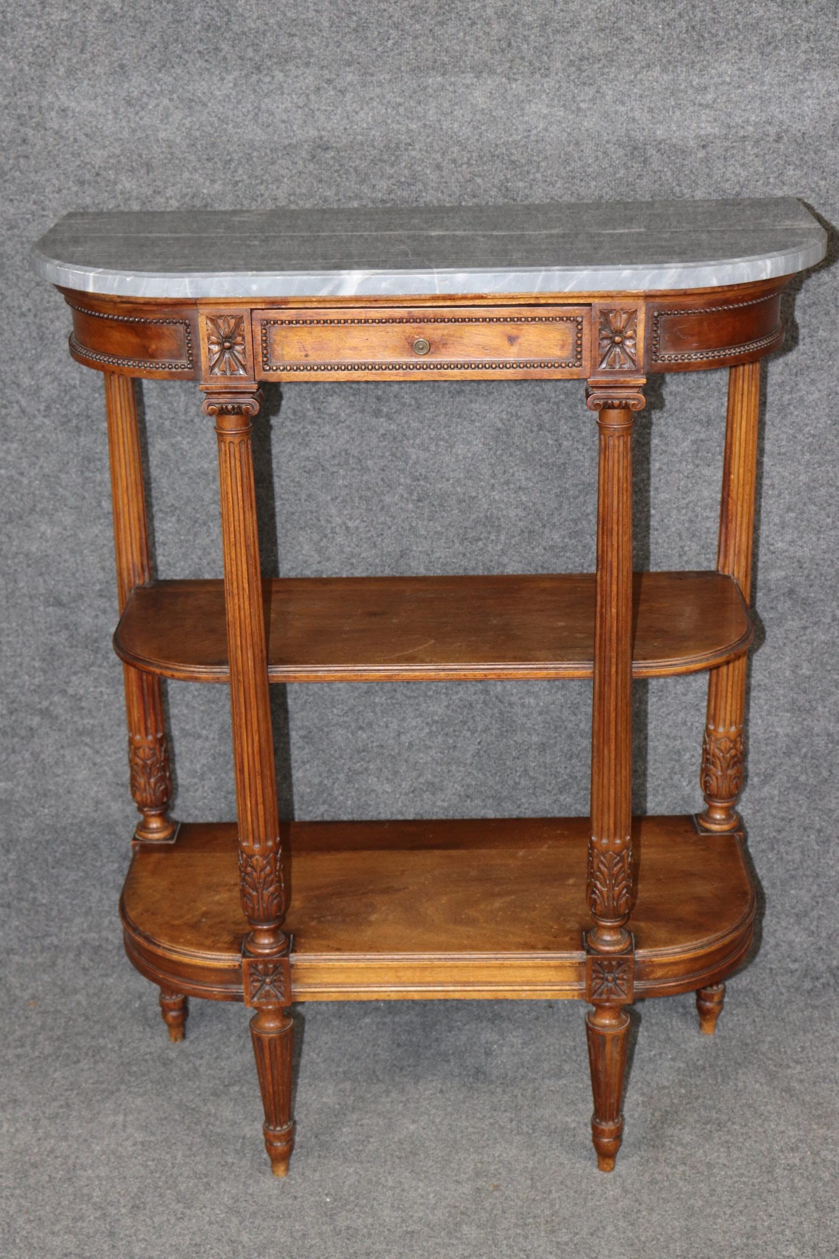 Antique Louis XVI Style Marble Top Console Table: 3-Tier Mahogany Accent Table - Image 2