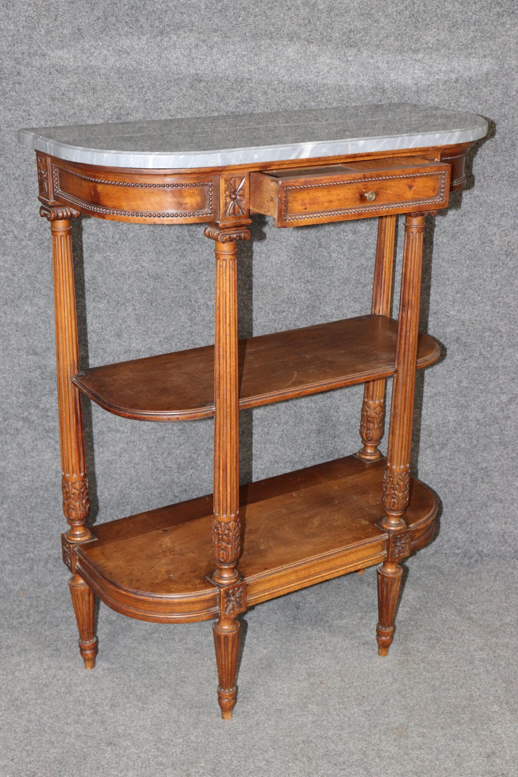 Antique Louis XVI Style Marble Top Console Table: 3-Tier Mahogany Accent Table - Image 5