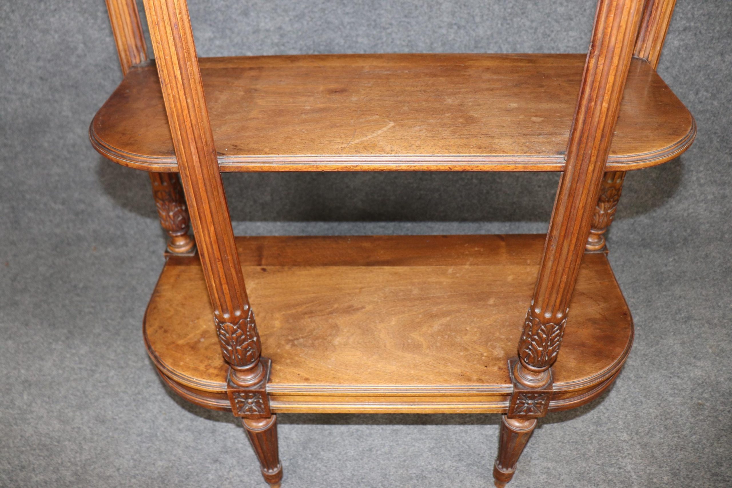 Antique Louis XVI Style Marble Top Console Table: 3-Tier Mahogany Accent Table - Image 9