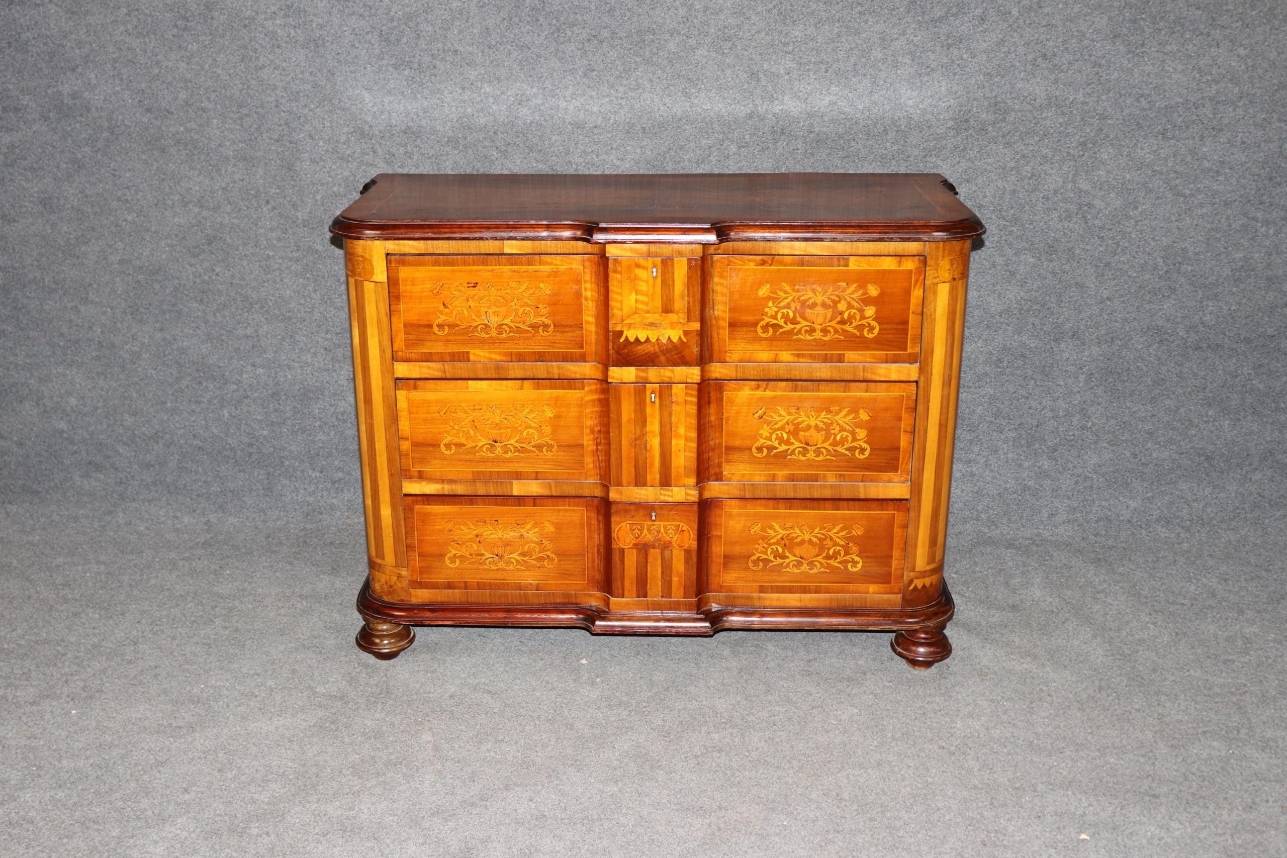 Antique Turn of the Century Italian Marquetry Inlaid 3 Drawer Commode, Chest of Drawers